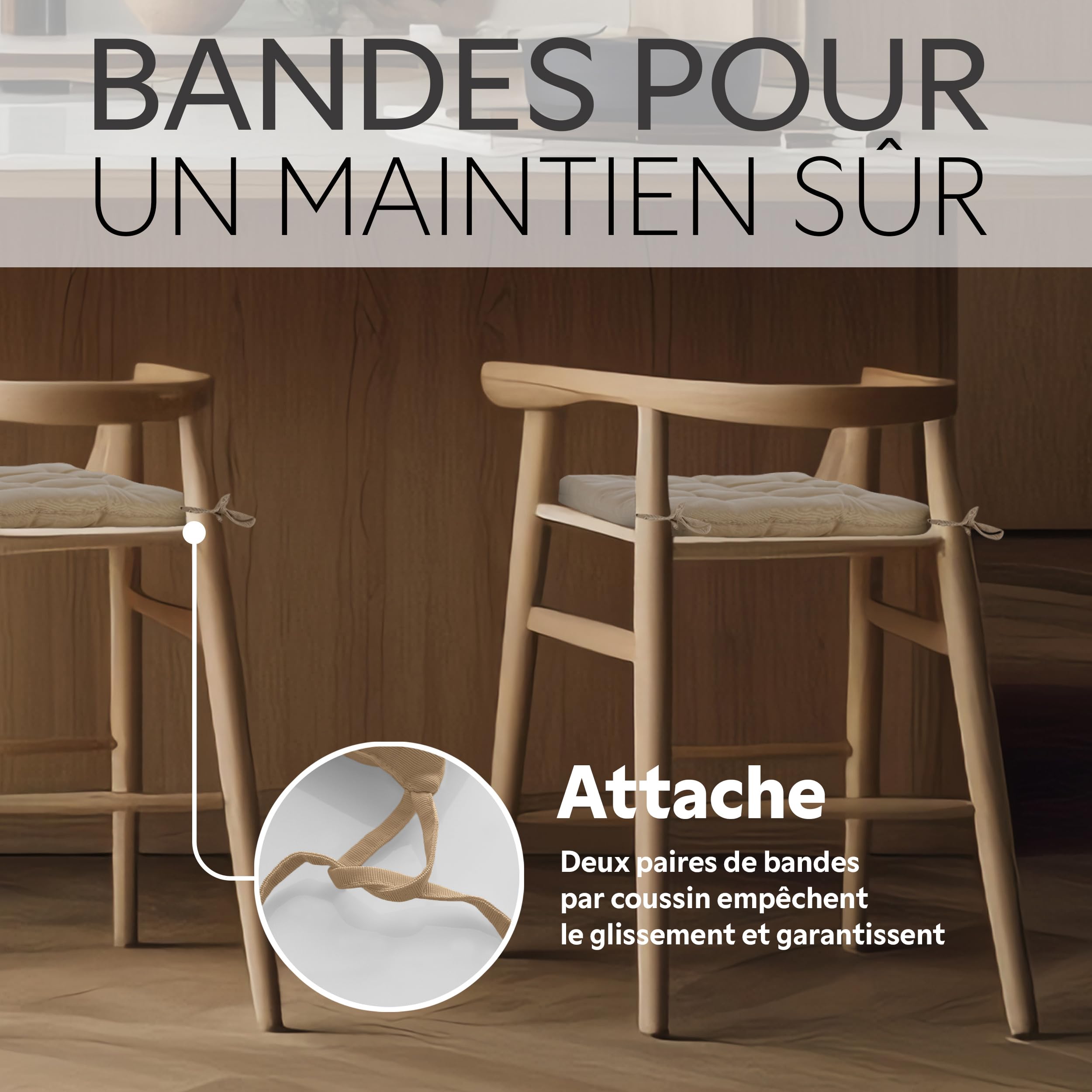 Brandsseller Lot de 6 Coussin de Chaise 40x40 cm Coussin d'assise Rembourrage de Chaise avec Fixations Décoration pour l'intérieur et l'extérieur piqué - Taupe