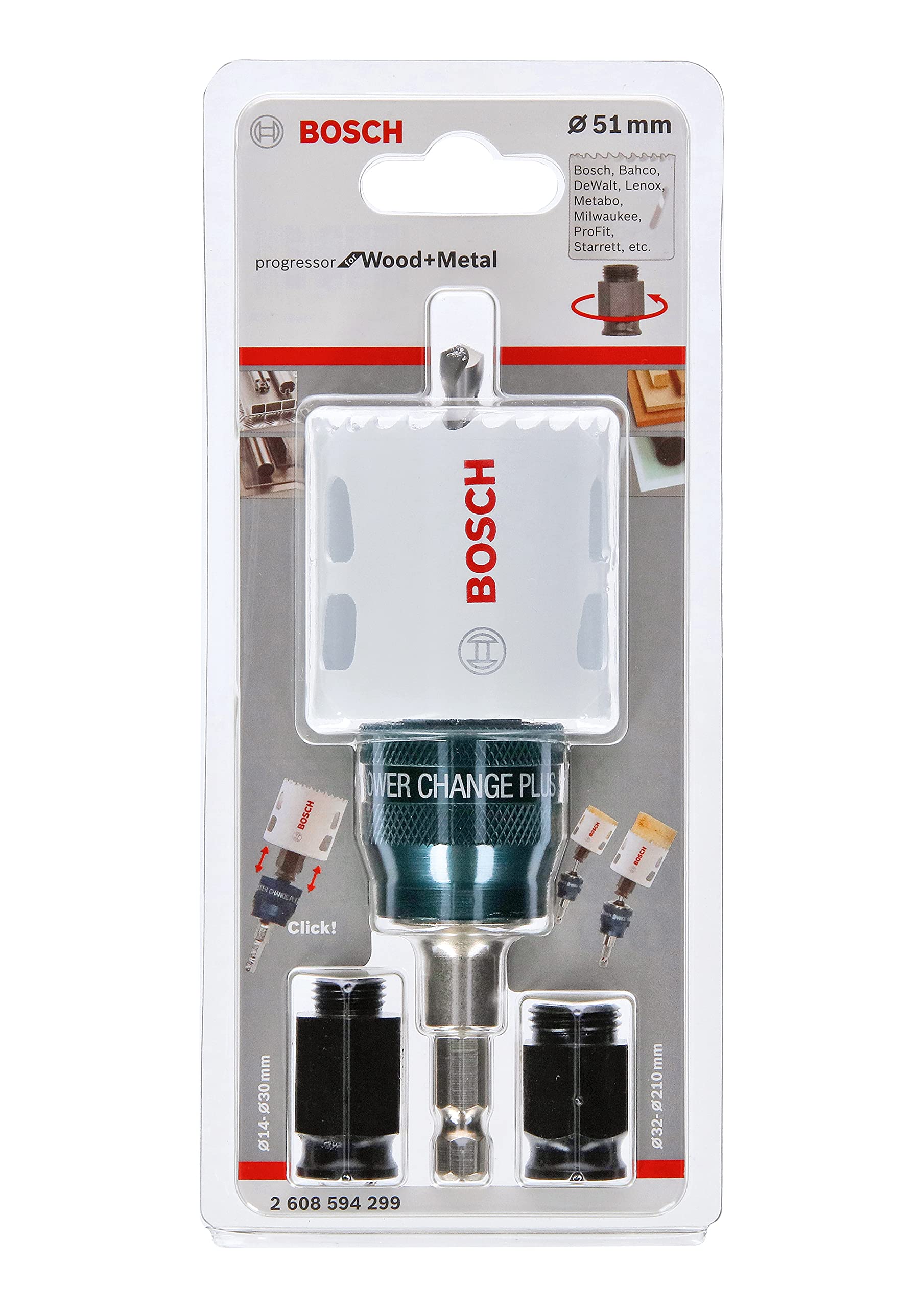Bosch Professional Sierra de corona Progressor for Wood & Metal Starter Kit Set (para madera y metal, Ø 51 mm, accesorios para taladro)