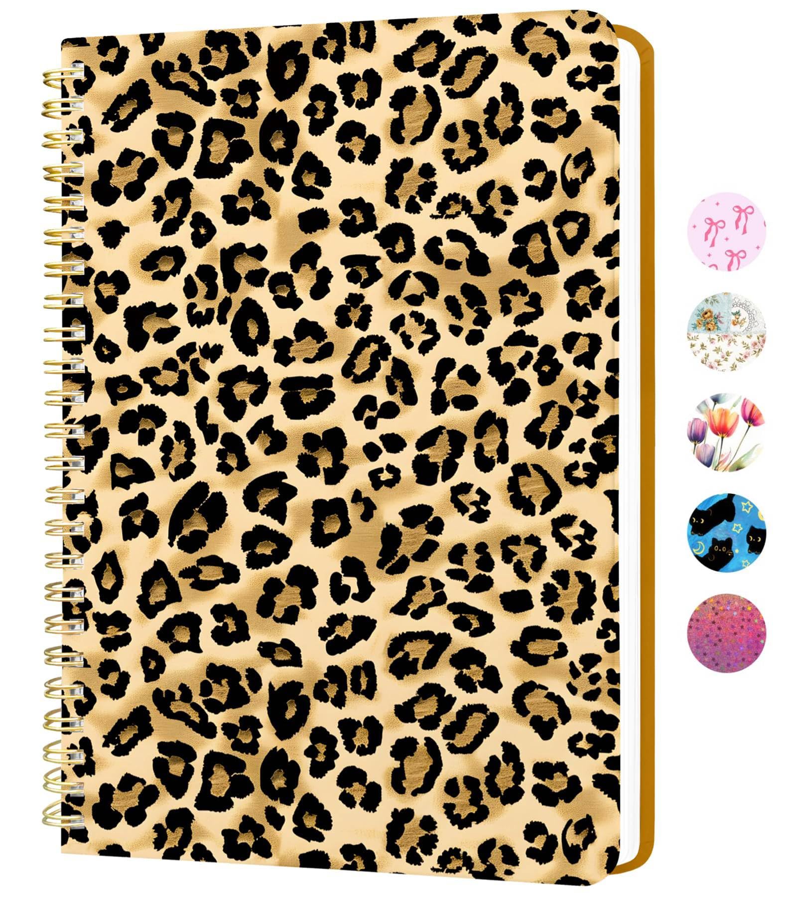 Carnet A5 à spirales léopard avec pochette de rangement pratique
