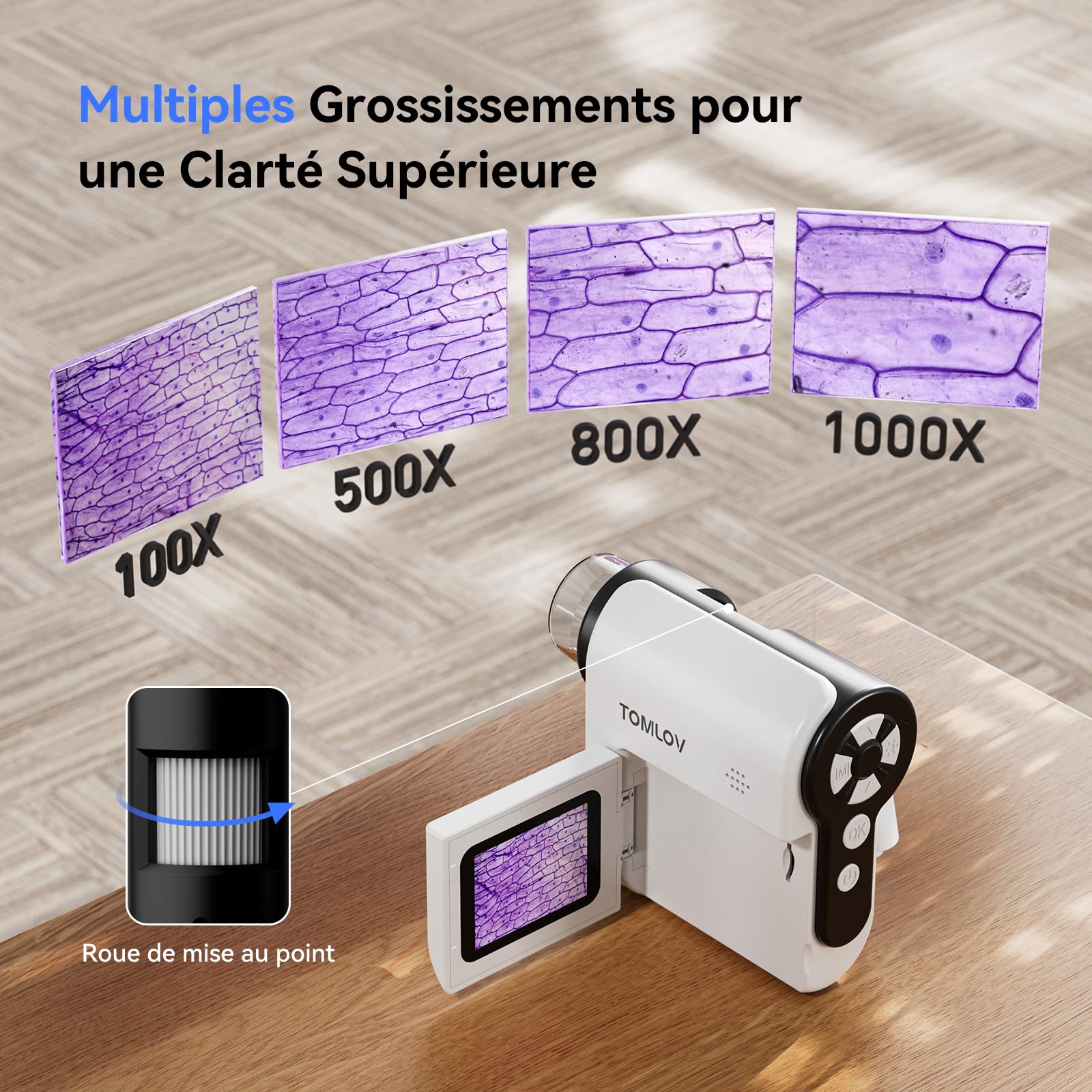 TOMLOV P20 Microscope Numérique Portable Enfants 1080P Écran LCD Pliable 2" 32 Go