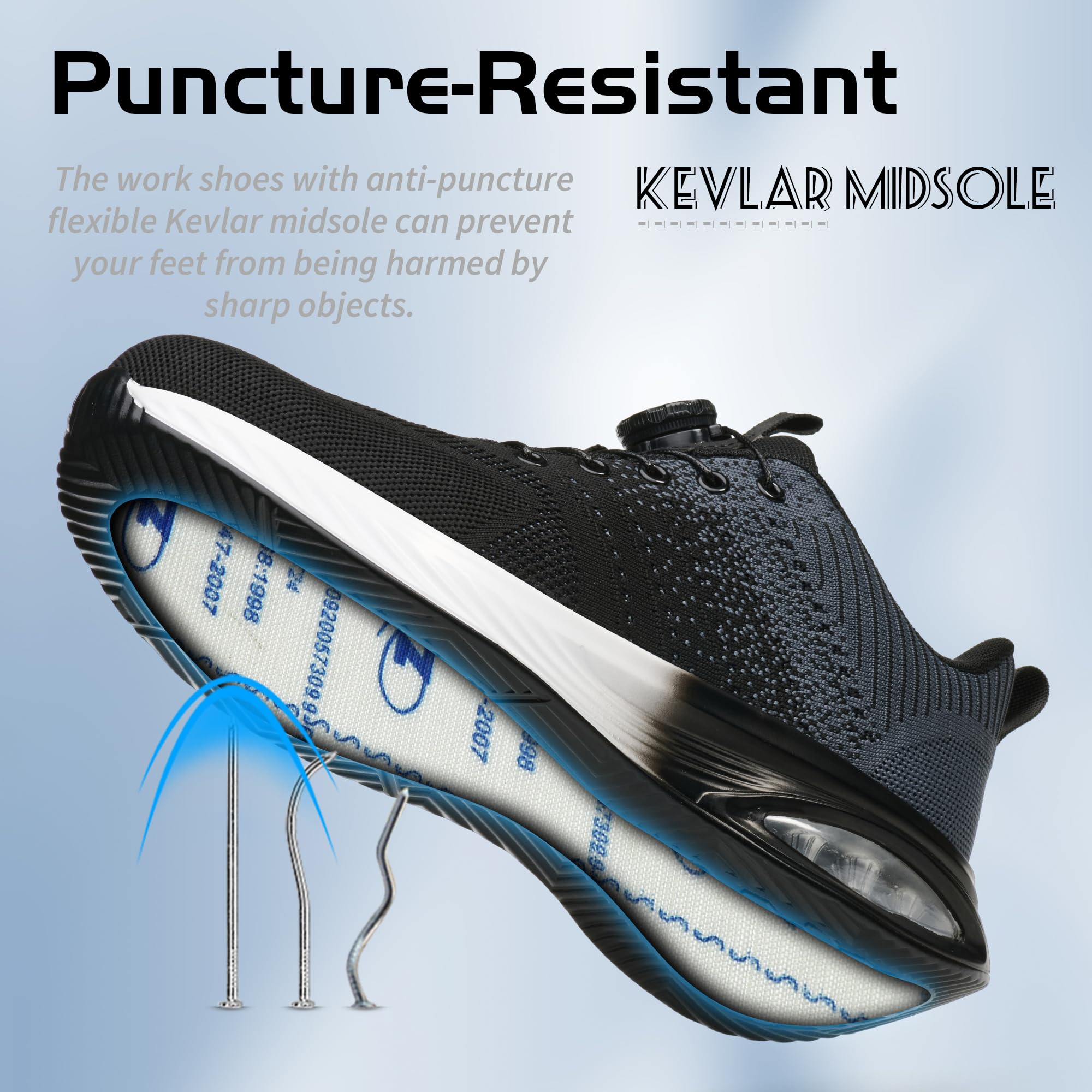 Buty ochronne dla mężczyzn i kobiet, lekkie, sportowe buty robocze, oddychające, stalowe noski, antypoślizgowe, z pokrętłem, szary, 38 EU