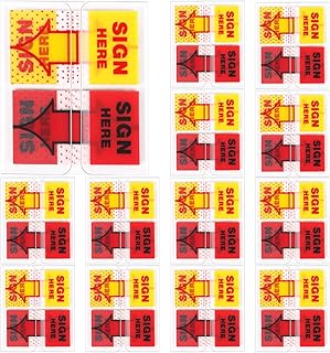 600pcs/12 Packs Sign Here Tabs, Sign Here Stickers with Arrow Symbols, Sign Here Sticky Notes Arrow Tabs Sign Here Flags for Reminder Office School Notebook Annotation (Red and Yellow)