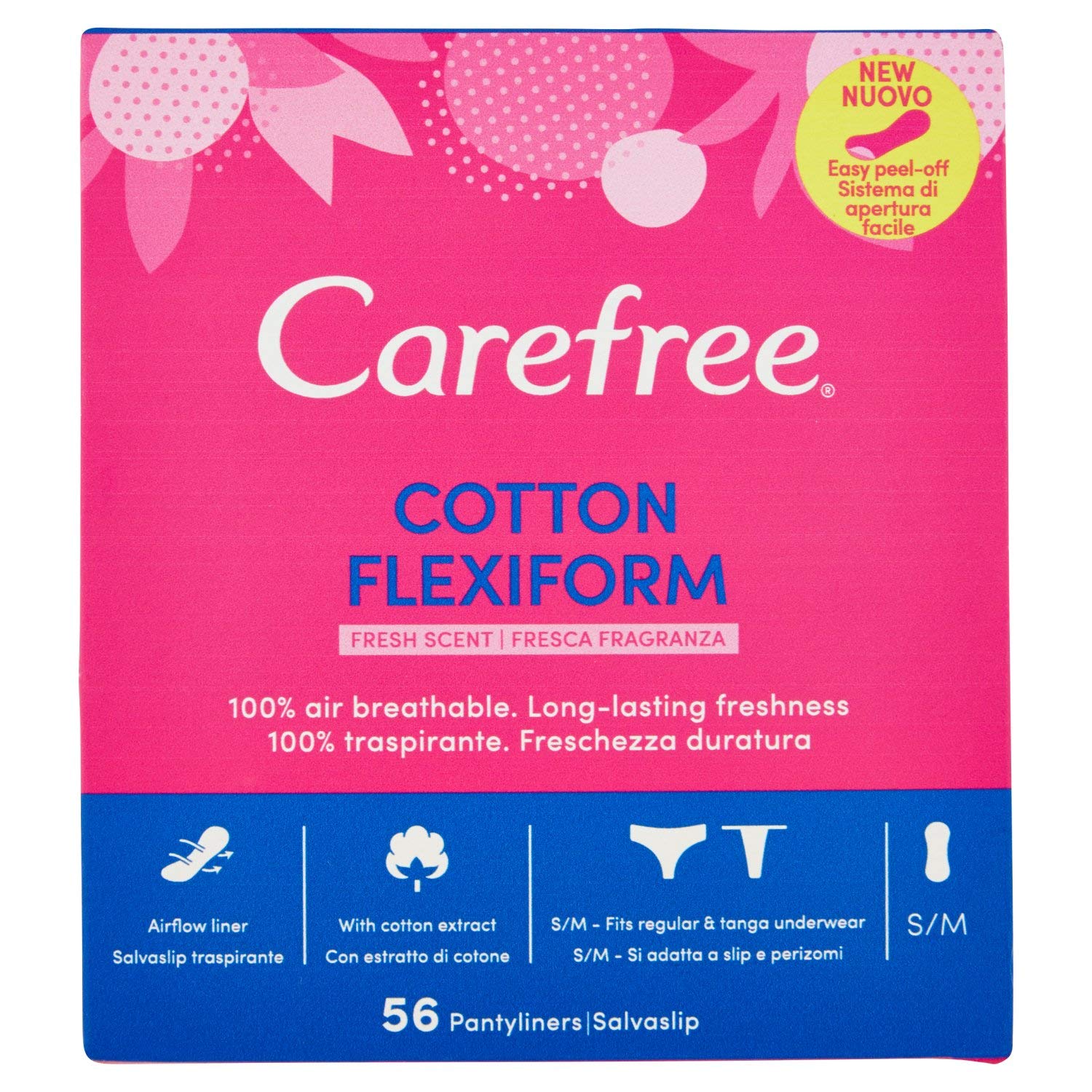 Carefree Flexiform Lot de 56 protège-slips Parfum frais Blanc