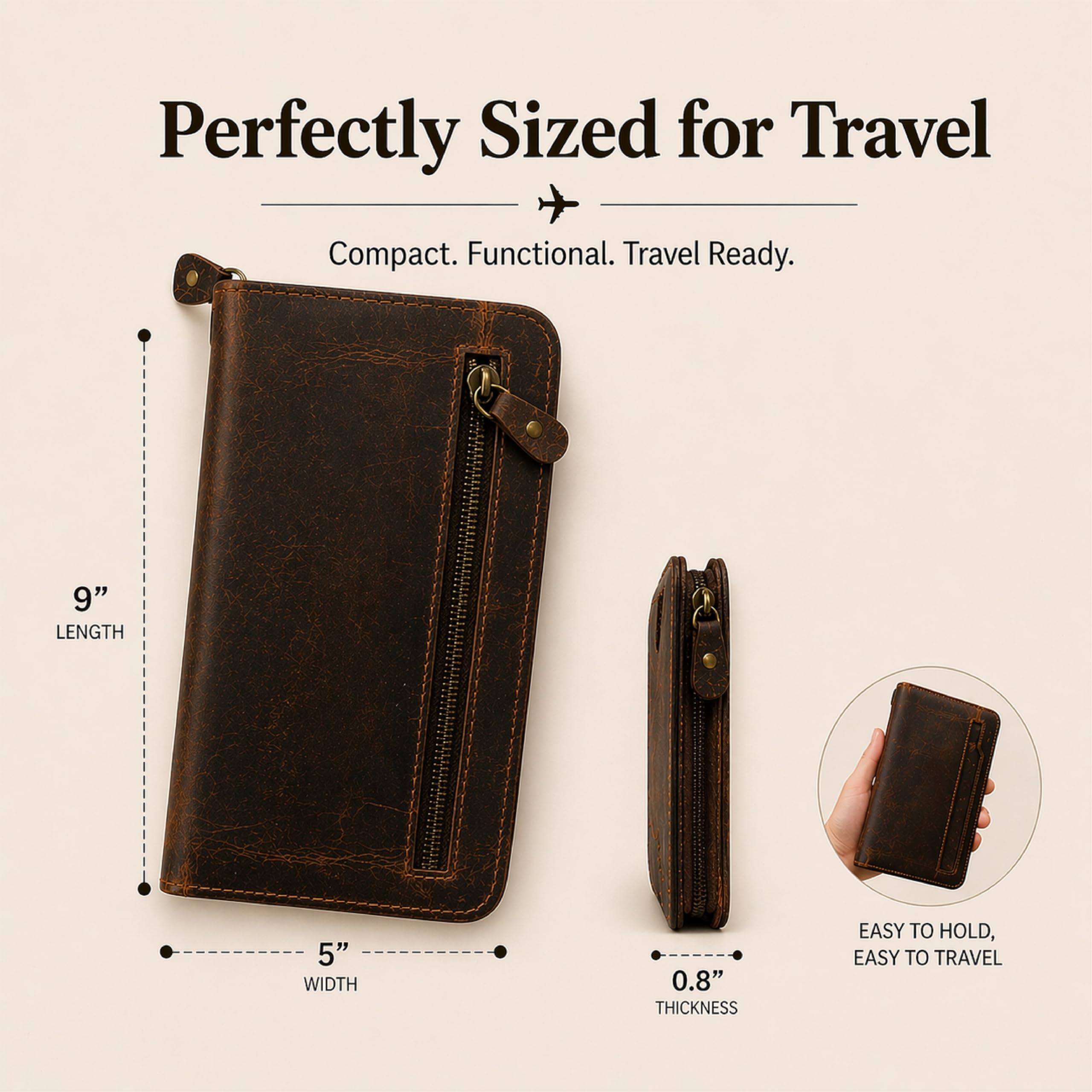TheAntiq Porta passaporto in pelle, organizer per documenti da viaggio con scomparti per carte di credito, Porta passaporto famiglia in pelle marrone, Standard, Porta passaporto in vera pelle marrone