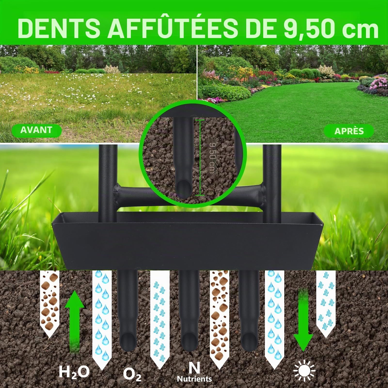 Aérateur de pelouse – Aérateur de pelouse, Outil de carottage de pelouse avec Plateau de Rangement pour Noyau de Sol, aérateur Manuel pour l'entretien du Jardin et de la Cour