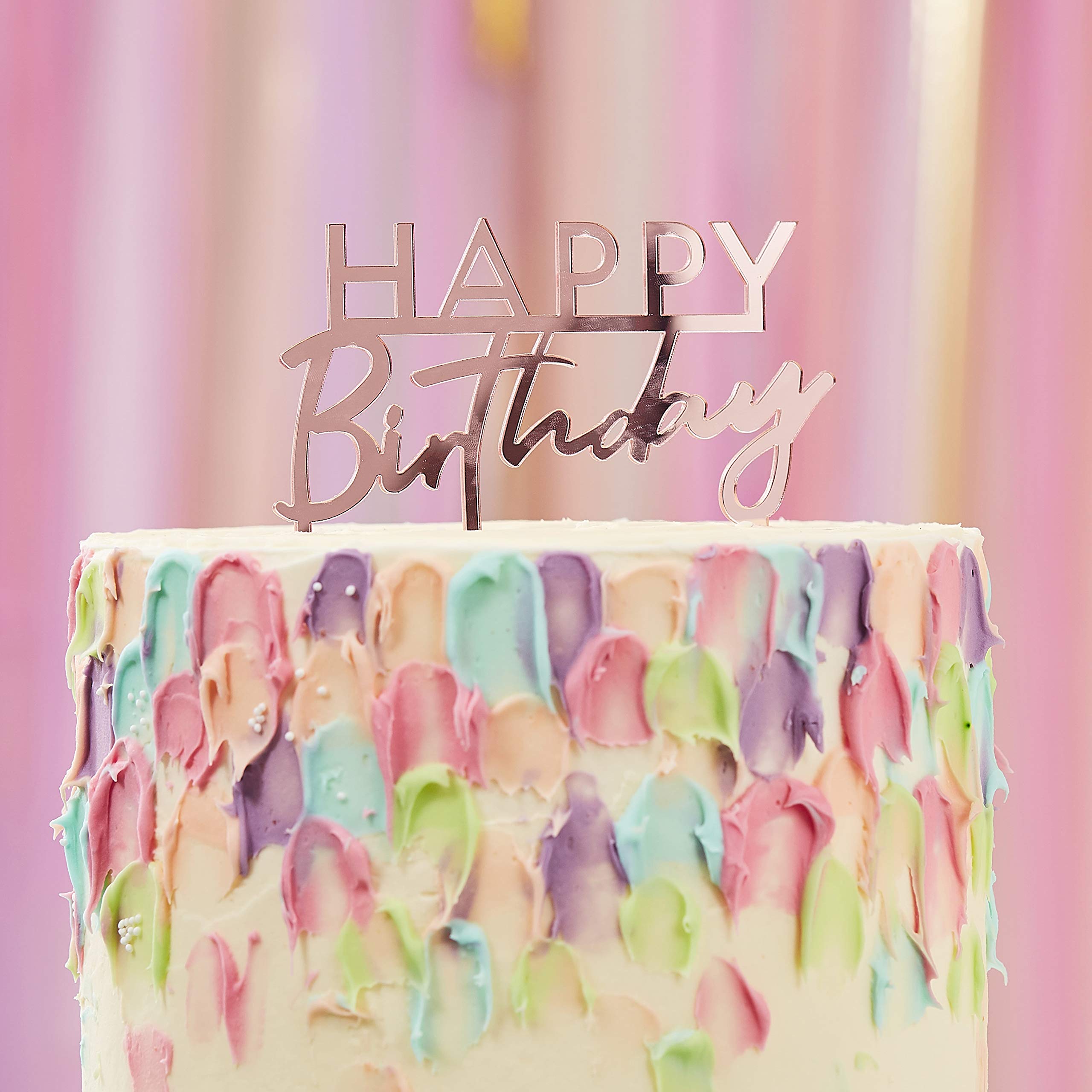 Ginger Ray Acrylic Rose Gold Happy Birthday Cake Topper 12cm