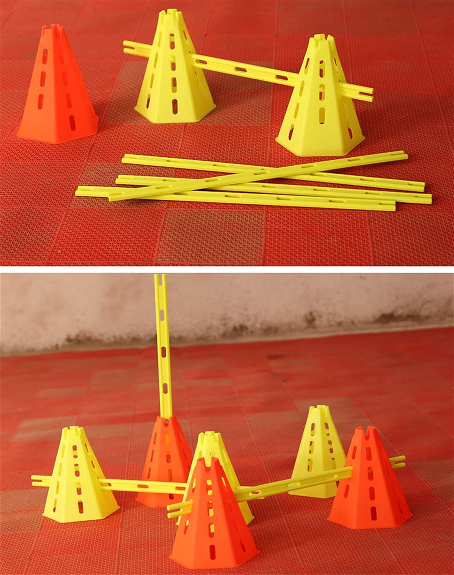 Conos de fútbol Conjunto de Cono de plástico Deportivo Cono de Altura Ajustable, 6 Conos de Entrenamiento y 6 Varillas de Marcado