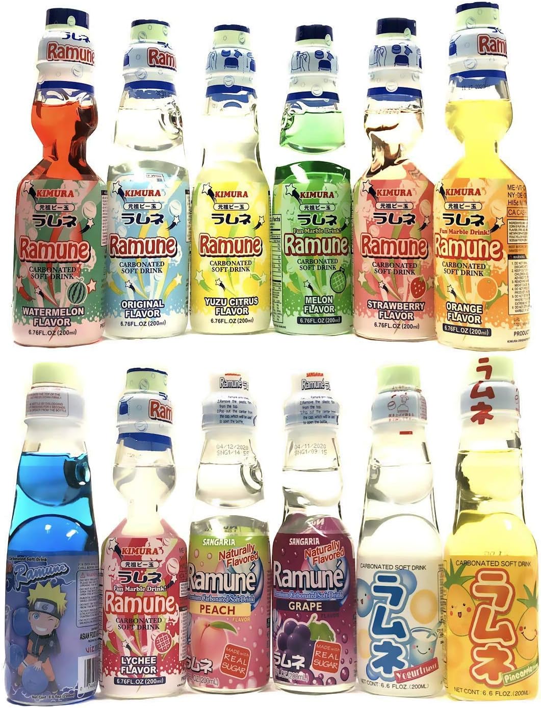 Japanese Ramune Soda, 12 Flavors Variety Gift Set (Grape, Orange, Blue Raspberry, Pineapple, Watermelon, Strawberry, Yogurt, Peach, Melon, Original, Yuzu, Lychee)