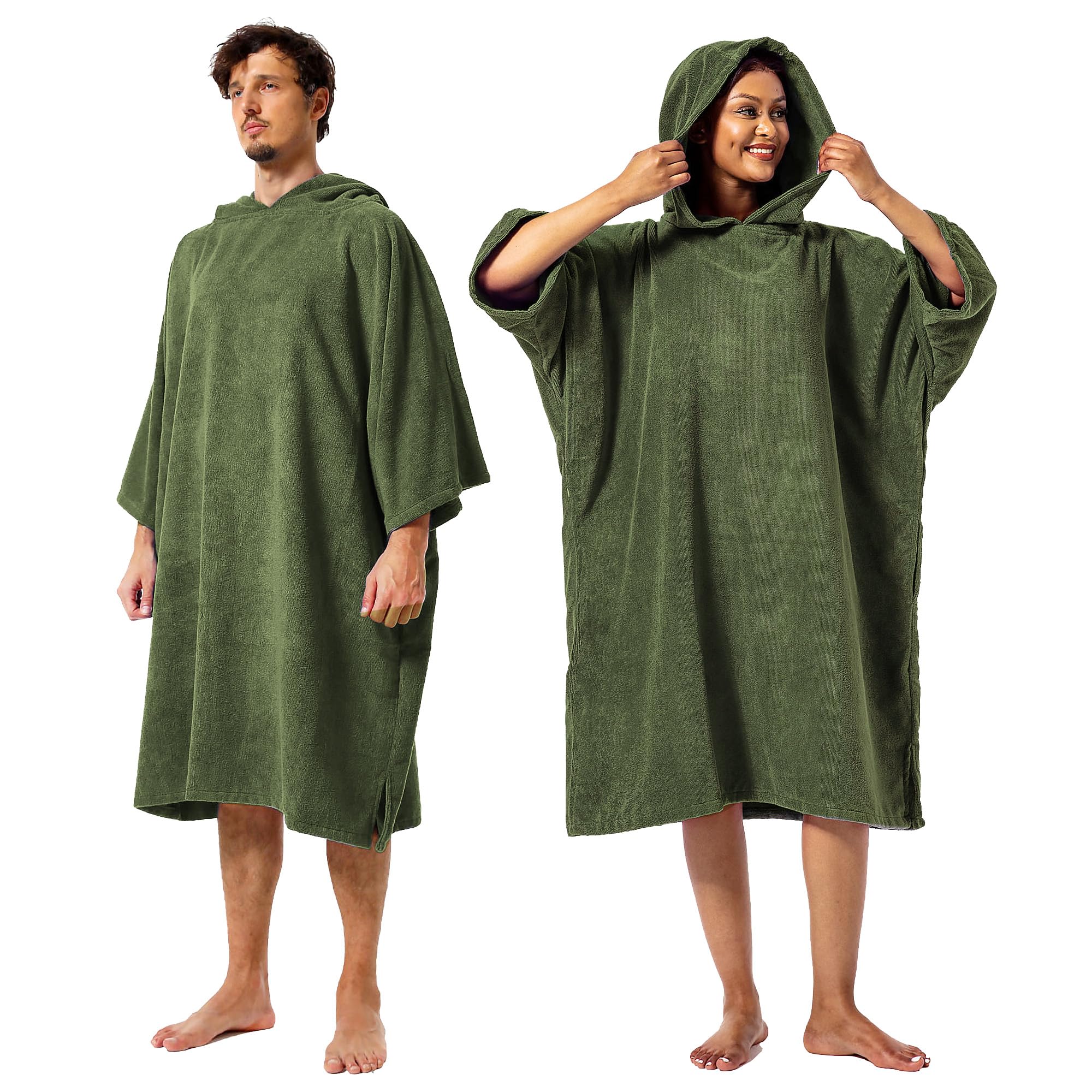 Winthome Changing Bath Robe, Surf Poncho Towel with hooded (M, Army Green), 06 - Army Green