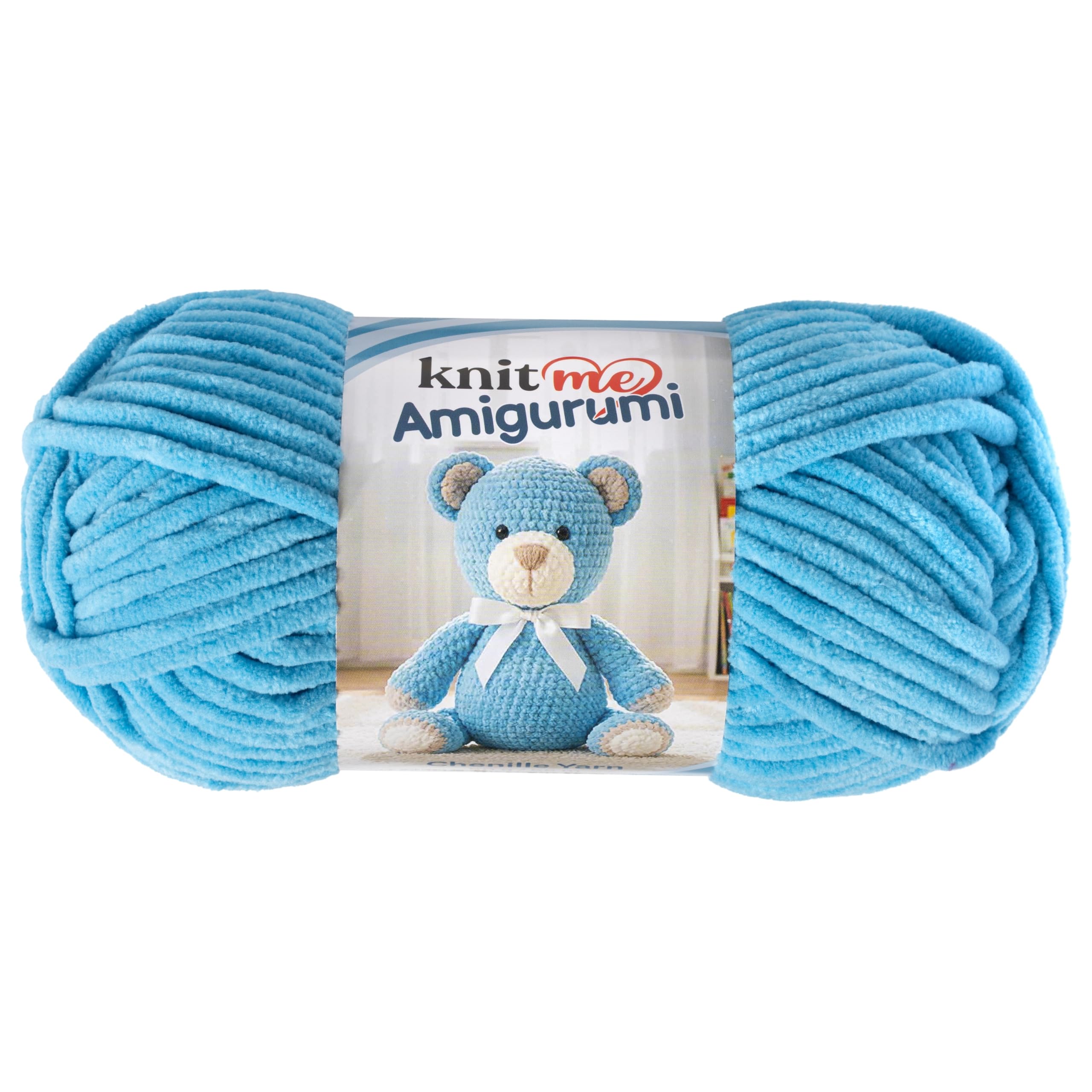 Knit Me Amigurumi Velvet Chenille Yarn, Chunky Yarn for Crochet, 50g/55m Super Soft Polyester for Teddies, Plush Toys and Blankets, EN71-3 and Oeko-Tex Certified, 5.5mm Hook (Turquoise)