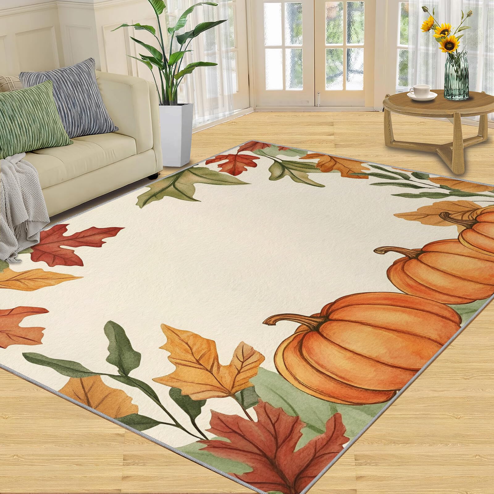 Tapis Automne Citrouille Antidérapant pour une Ambiance de Salon Cocooning