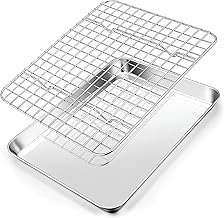 Crega 9 Inch Stainless Steel Baking Sheet Pan with Cooling Rack Set Cookie Tray for Oven Use Heavy Duty Non Toxic Roasting Pan for Cooking Baking Grilling Dishwasher Safe