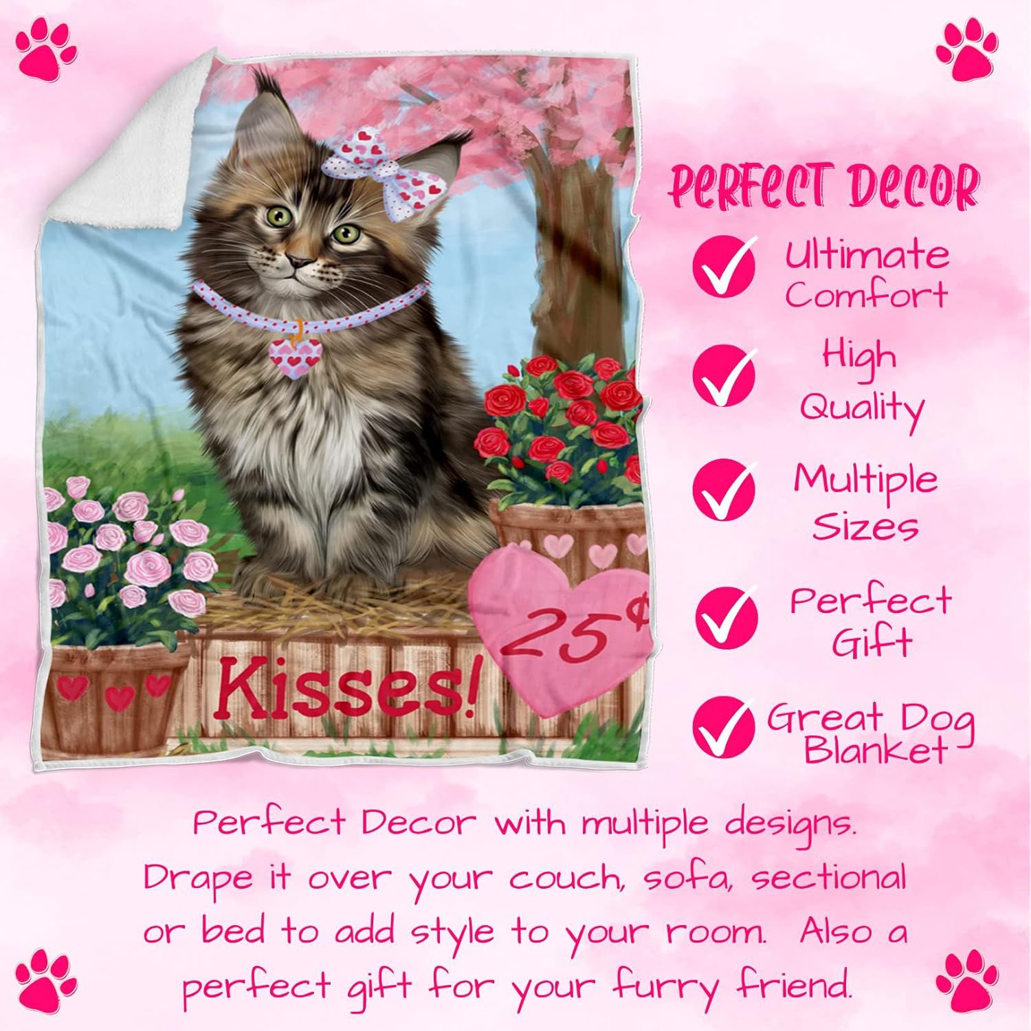 Rosie 25 Cent Kisses Maine Coon Cat Blanket - Lightweight Soft Cozy and Durable Bed Blanket - Animal Theme Fuzzy Blanket for Sofa Couch BLNKT61361 (30x40 Fleece)