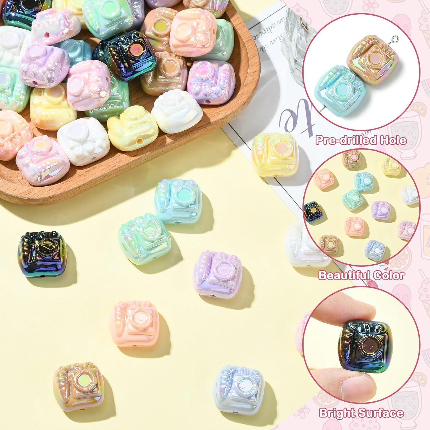 50 pcs 10 Colors Acrylic Camera Beads UV Plated Carrot Rabbit Travel Photo Machine Beads for DIY Bracelet Earrings Necklace Jewelry Making image 3