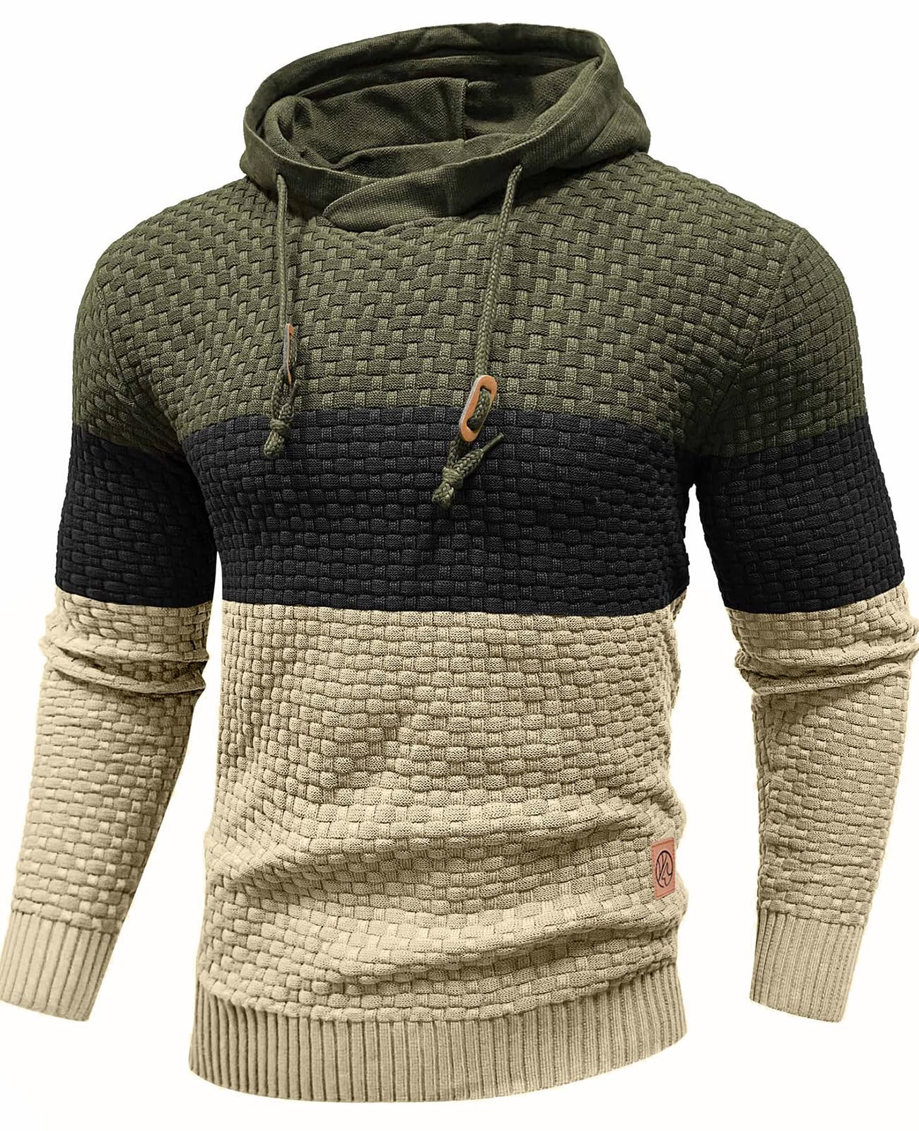 Genfien Sudadera con Capucha para Hombre Jersey con Capucha de Forro Deportiva Cuadros Jacquard de Punto Camisa de Entrenamiento Hoodie Casual Otoño Invierno