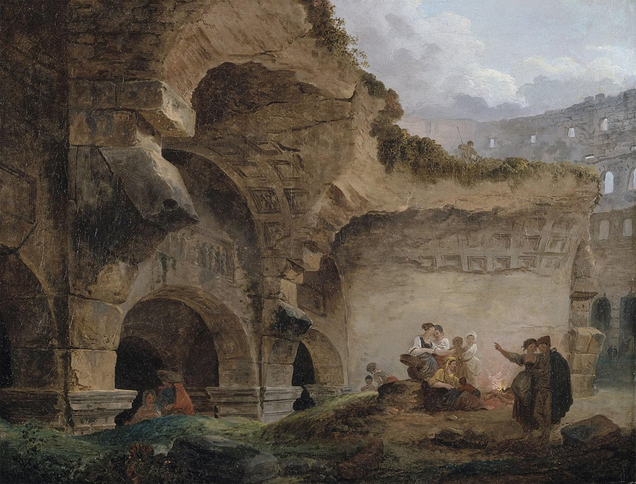 POSTERIIk Vintage Art Print Images Pictures Print Washerwomen in the Ruins of the Colosseum by Hubert Robert Modern Colour Posters for Office Home Decor 60x90cm