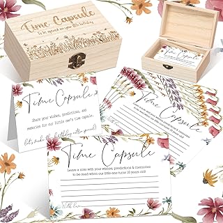 Fuutreo Time Capsule Box 1st Birthday Baby Time Capsule First Birthday Party Games, 1st Activities for Guests, Advice and Wishes Cards Gift Keepsake for Baby Shower Party Supplies(Wildflower)