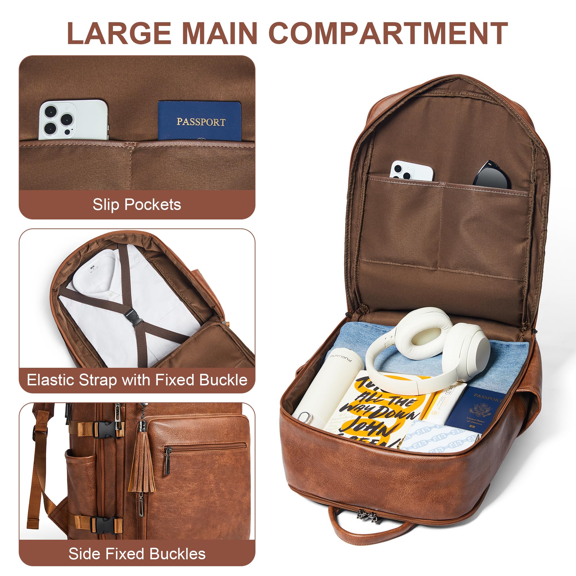 Shrrie Mochila para laptop de 16 pulgadas para mujer, mochila de trabajo de cuero, mochila casual para fin de semana, camping, viajes