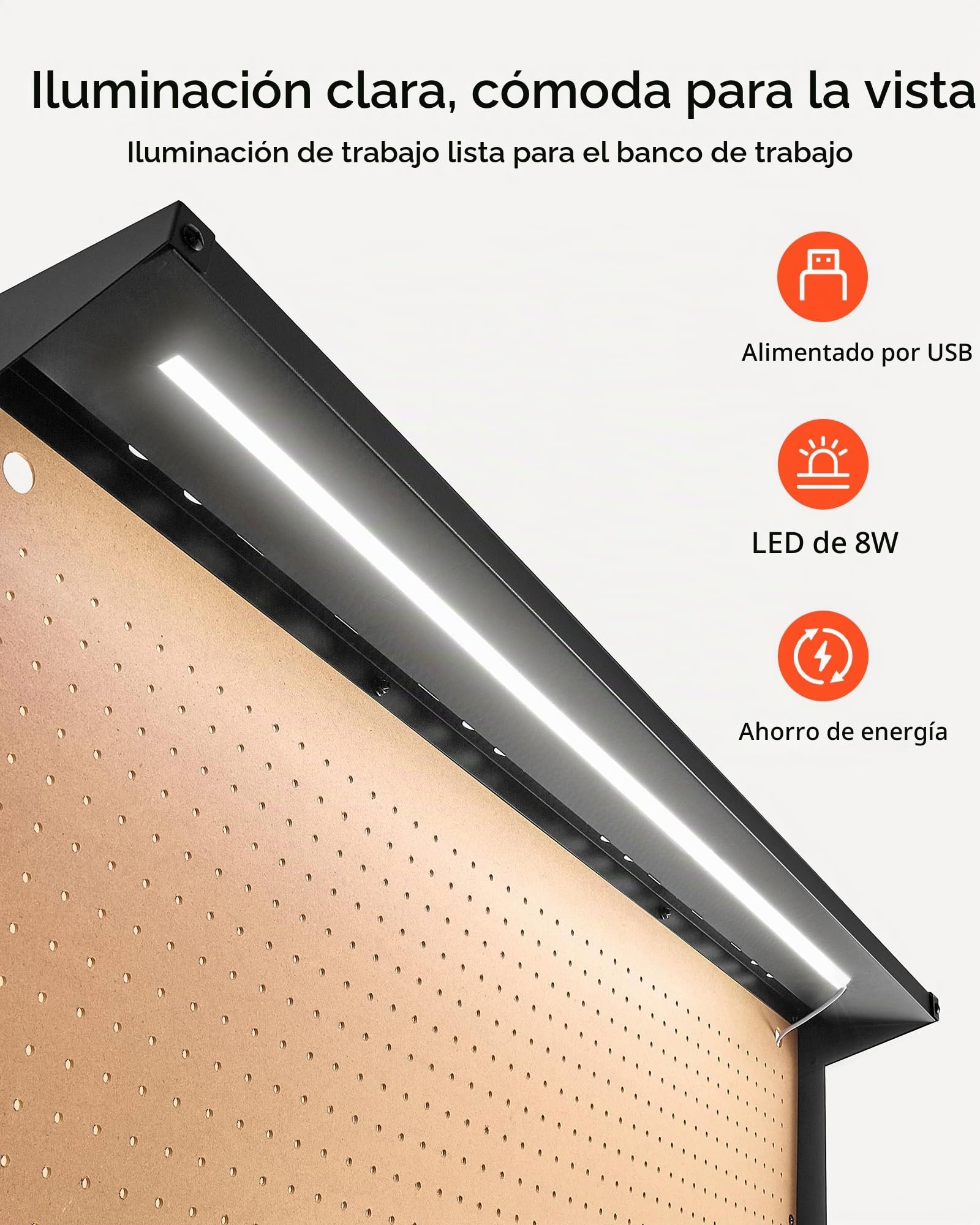 VEVOR Banco de Trabajo de Madera 1500 x 610 x 1200 mm, Capacidad 110 kg, Mesa de Trabajo con Panel Perforado, Luz LED, 4 Tomas, 2 Puertos USB, Cable de 1,5 m, 30 Ganchos y Cajón, para Taller, Garaje