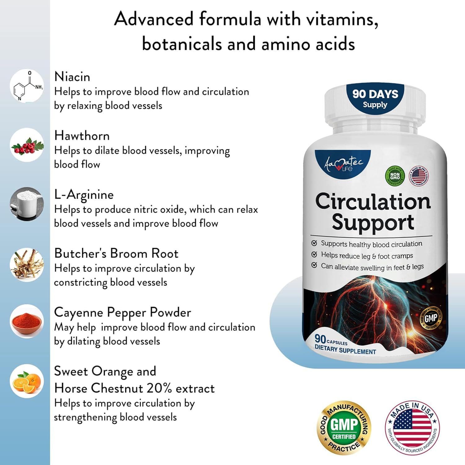 Blood Circulation Support Supplement for Arteries & Veins Health- Natural Cardiovascular Pills with L-Arginine, Ginger Root- Promotes Healthy Blood Flow & Heart Health- 90 Capsules - Image 4