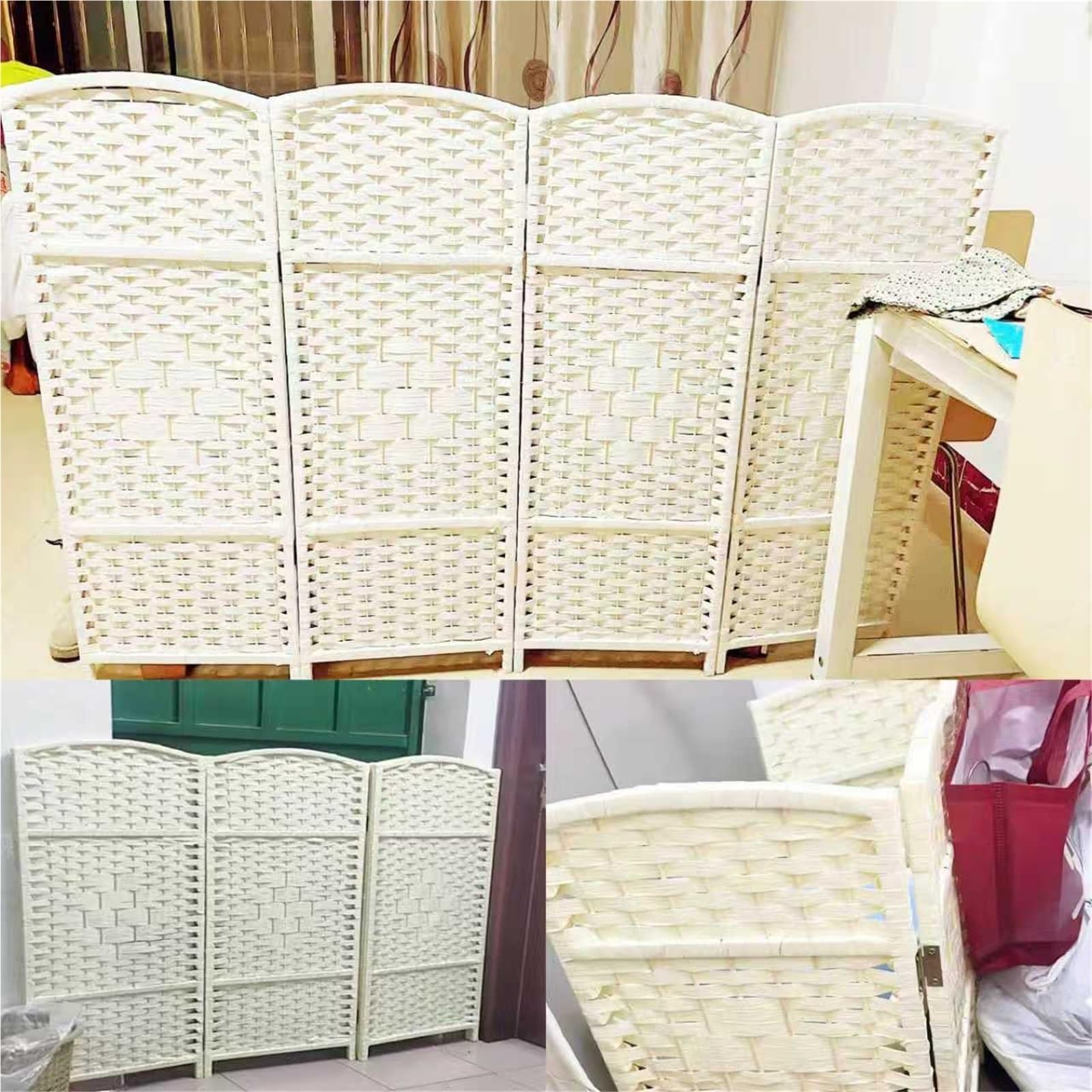 séparateurs de pièces Paravent Pliable en Fibre À Tissage Losange Court, Disponible en 50, 110, 100, 90, 80, 70, 60 Et 70 Cm De Hauteur(B-4 pcs,H W 90cm x 30cm)