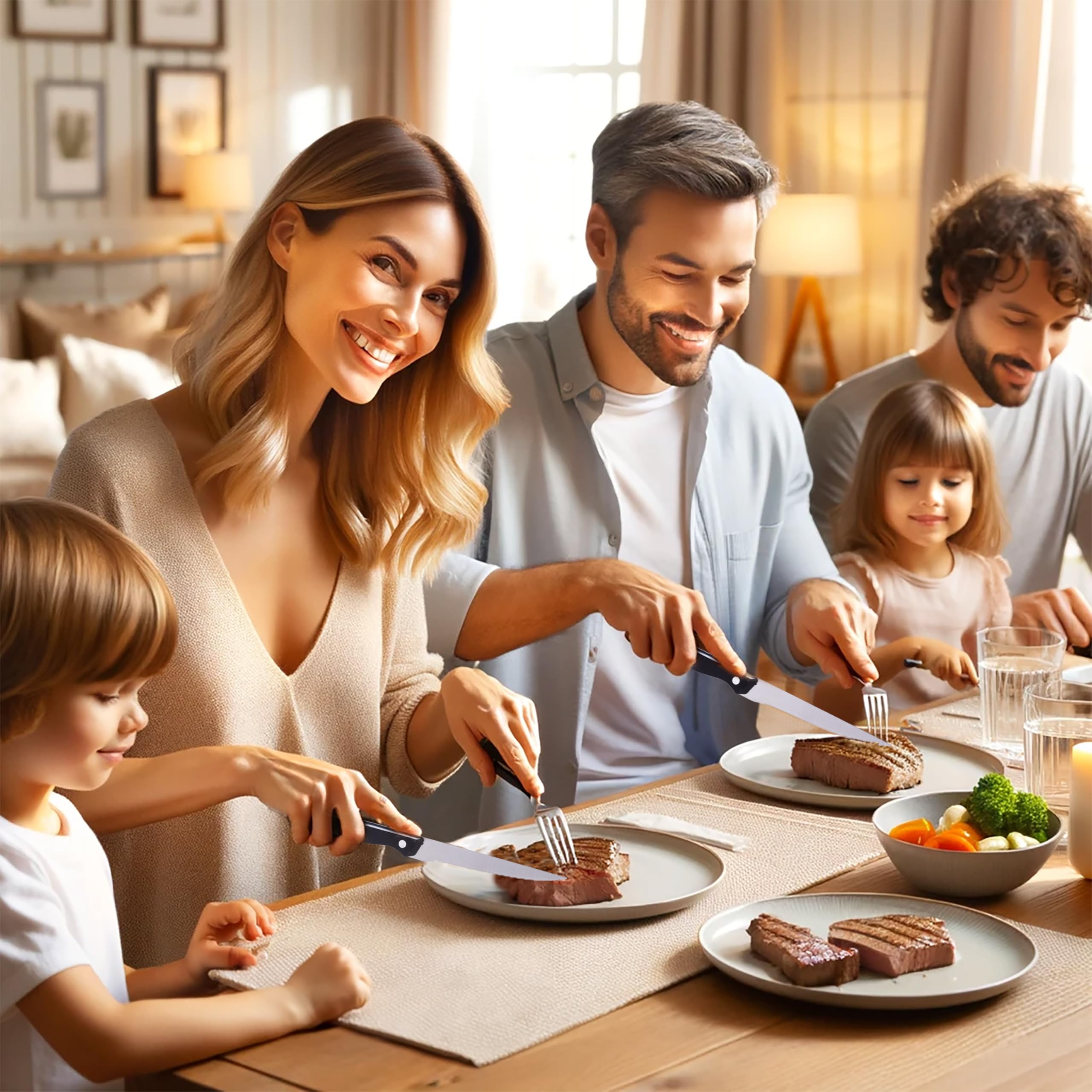 IPEA Cuchillos de Mesa para Carne - Juego de 6 - Cuchillo Carne Afilado con Hoja Lisa de Acero Inoxidable para Cortar Carne y Alimentos para Almuerzo y Cena - Cuchillos para Hogar y Cocina