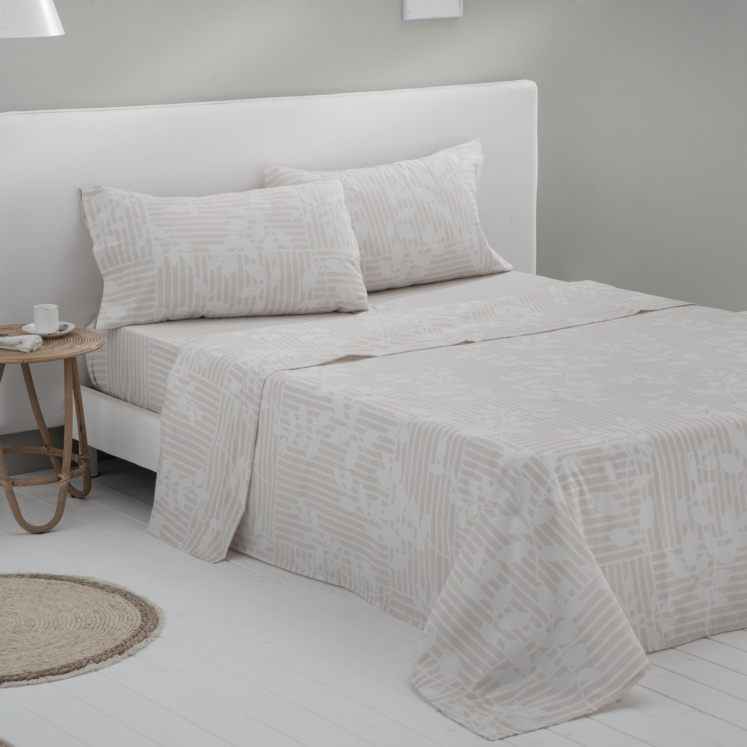 COTTON ARTean Juego de sabanas ASON Beige Cama de 150 Algodón Poliester | Incluye 4 piezas: encimera, bajera ajustable, 2 fundas de almohada. Certificado OEKO-TEX