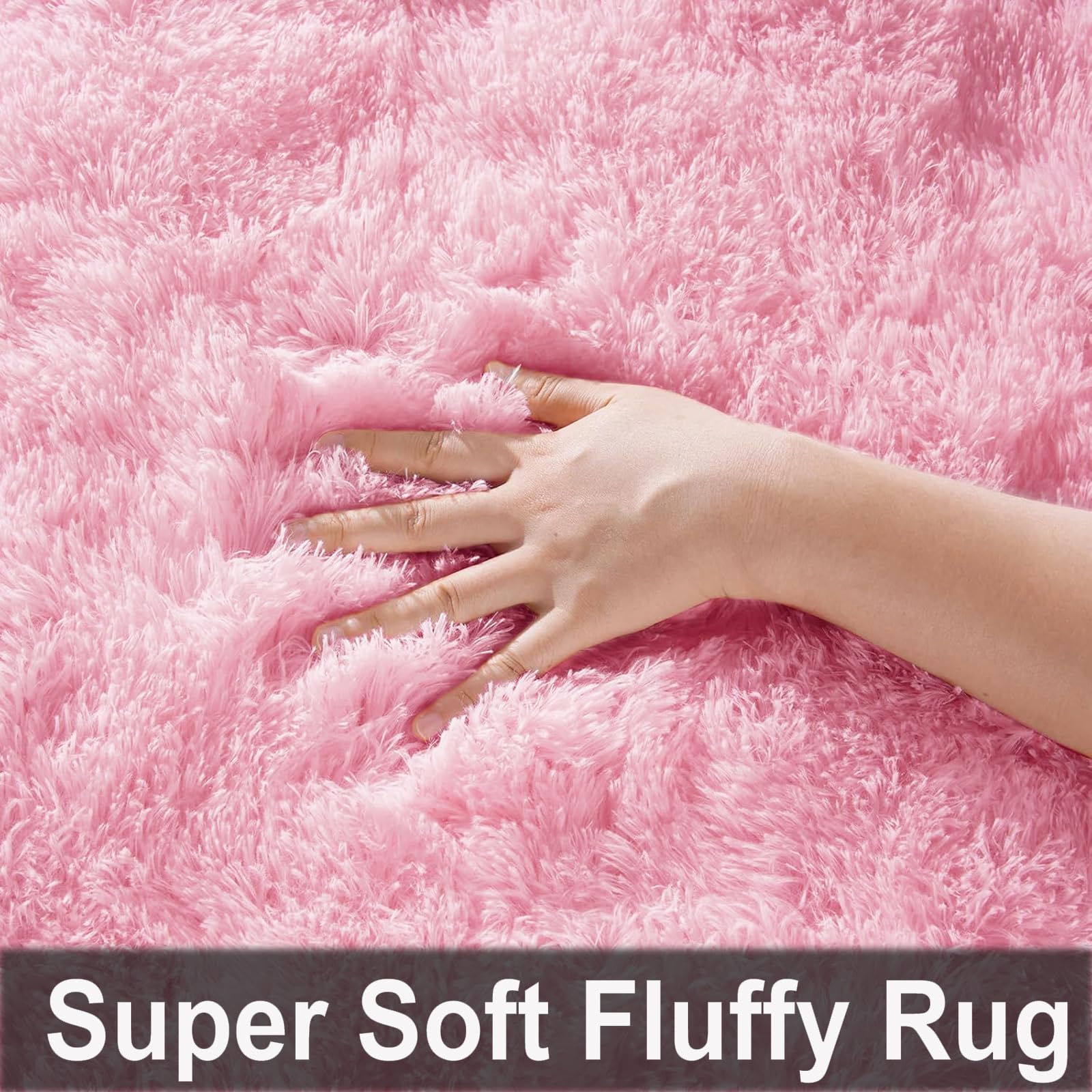 Ceneco Pink Rug,Small Rugs for Bedroom,Fluffy Rugs Living Room,Washable Non-Slip Square Carpet,Shaggy Thick Bedside Carpet for Girls Bedroom(Pink - Image 3