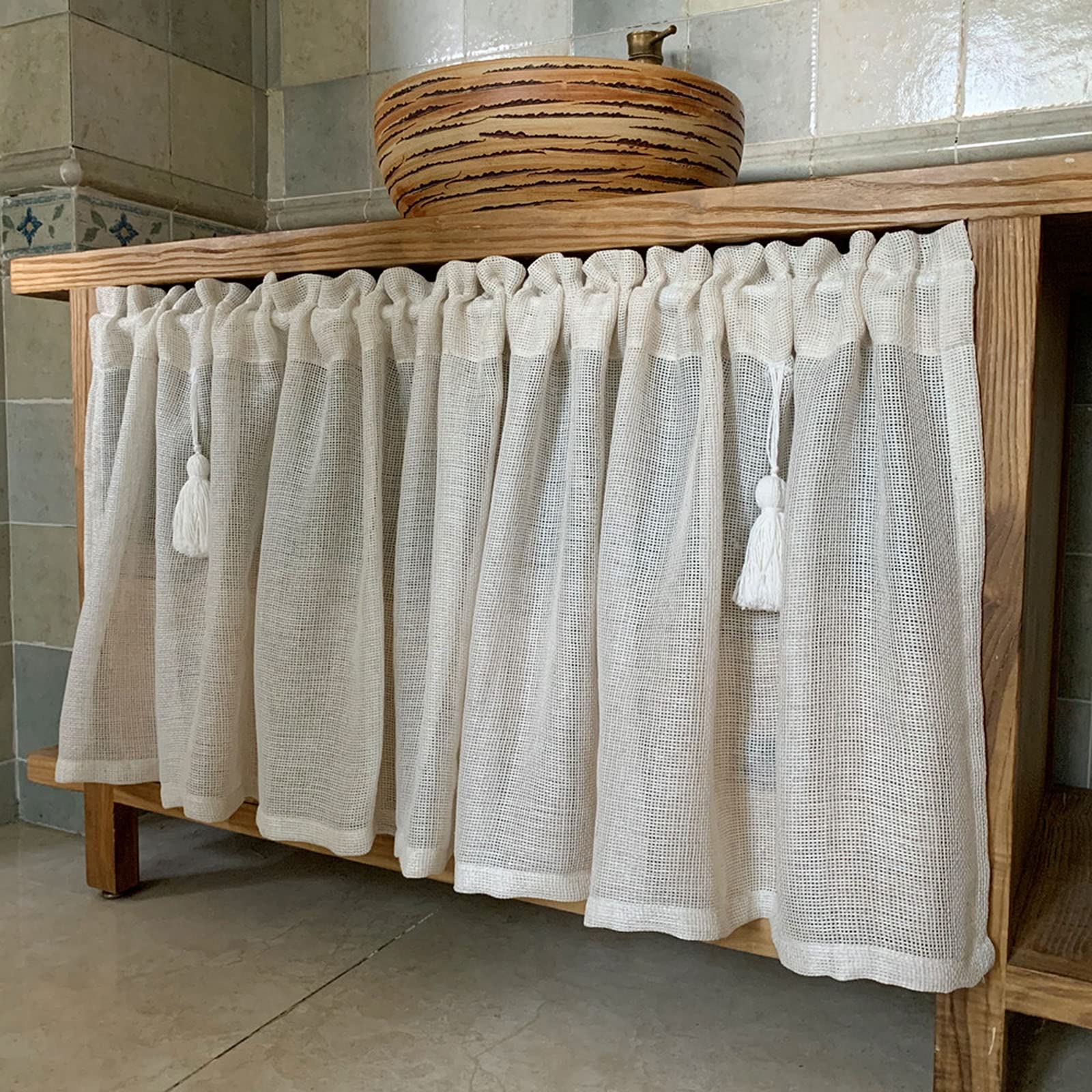 Petits rideaux de cuisine en coton lin respirant de 100 x 30 cm