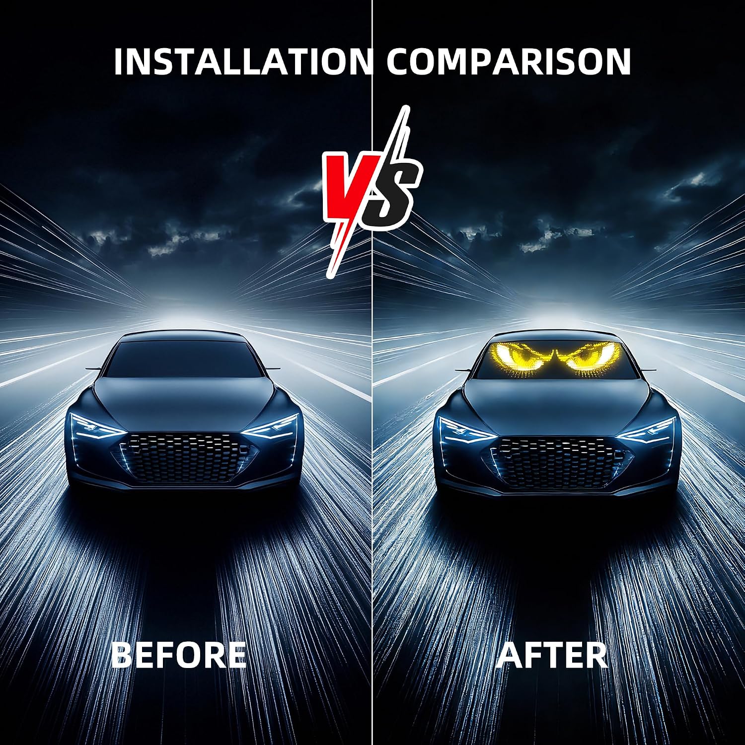 Devil Eyes Light for Car Windshield, 14.7" x 3.6" Full Color Flexible LED Eye Sign, APP Programmable Scrolling LED Display, Custom Text Pattern Animation for Car Truck Interior Decor