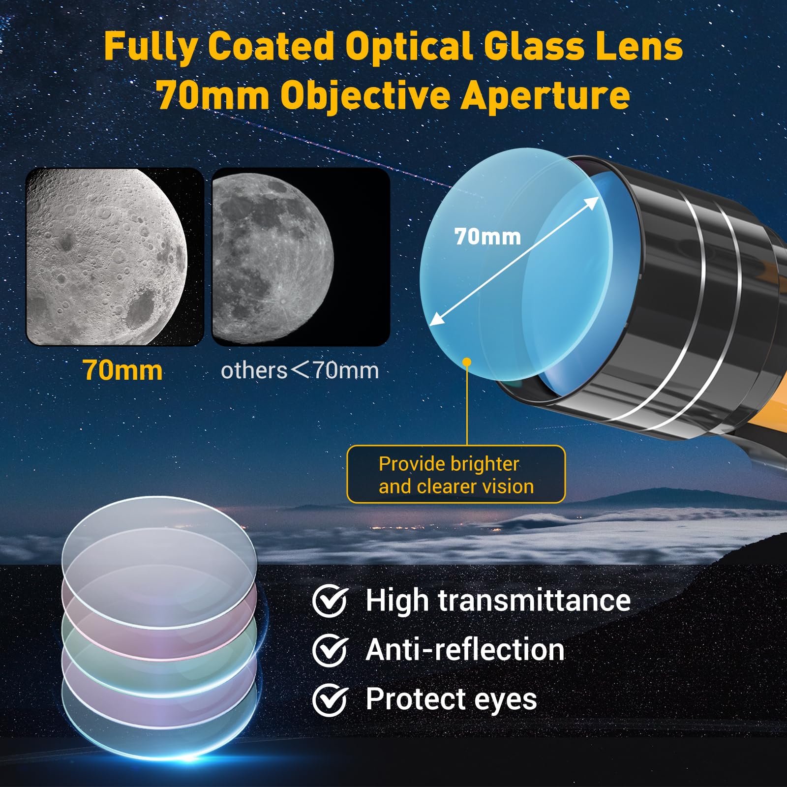 Télescope Astronomique Kit, 400mm/70mm Lunette HD 200X Astronomique Réfracteur, avec Adaptateur de Téléphone Trépied Ajustable et Chercheur pour Débutants, Enfants et Amateurs pour Observer la Lune