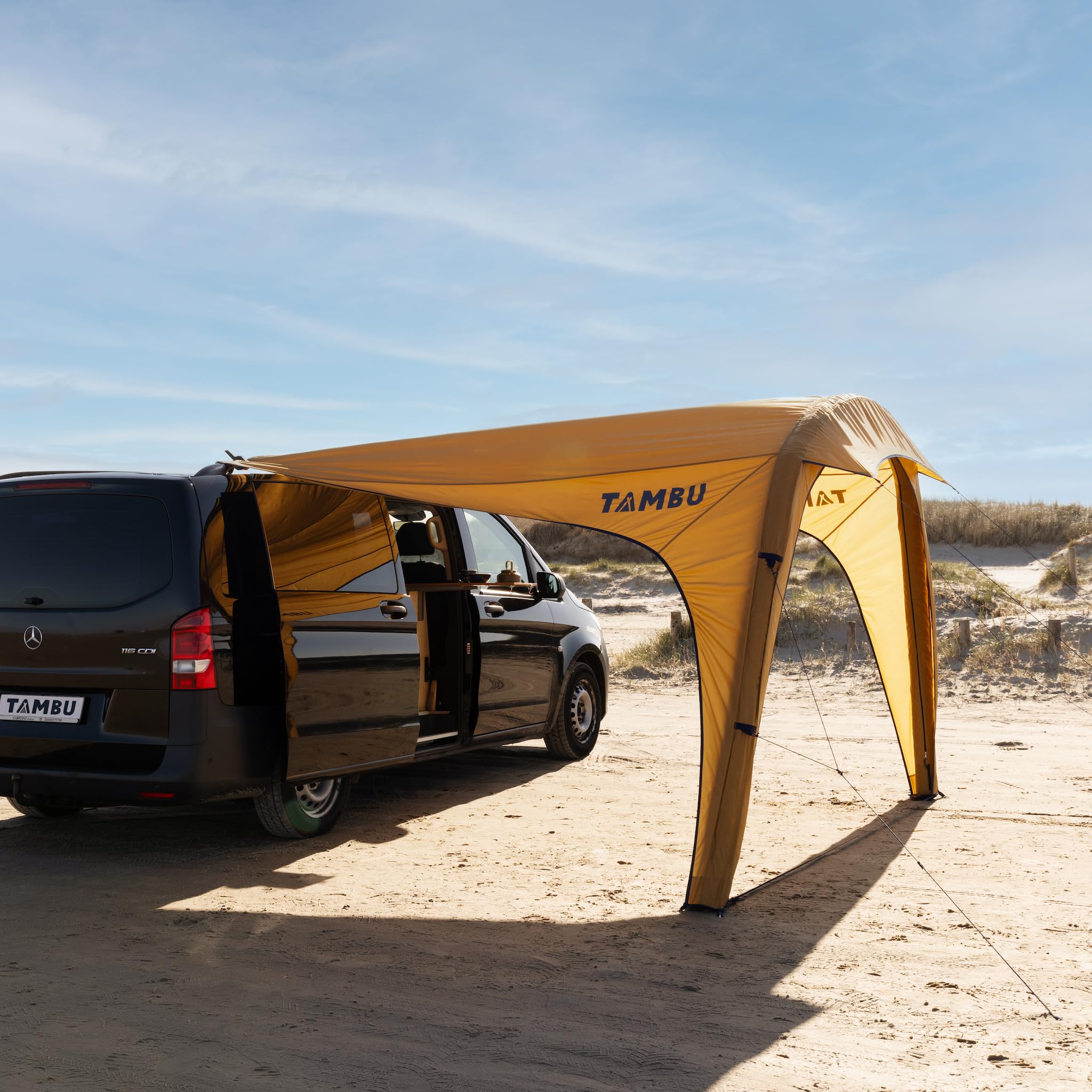 TAMBU GATI Bus Sonnensegel AIR – Aufblasbares Sonnensegel für Camper & Vans – Wasserdicht, Recycelt, mit Luftpumpe & Keder – 3 Befestigungsoptionen, 2000 mm Wassersäule Sport & Freizeit