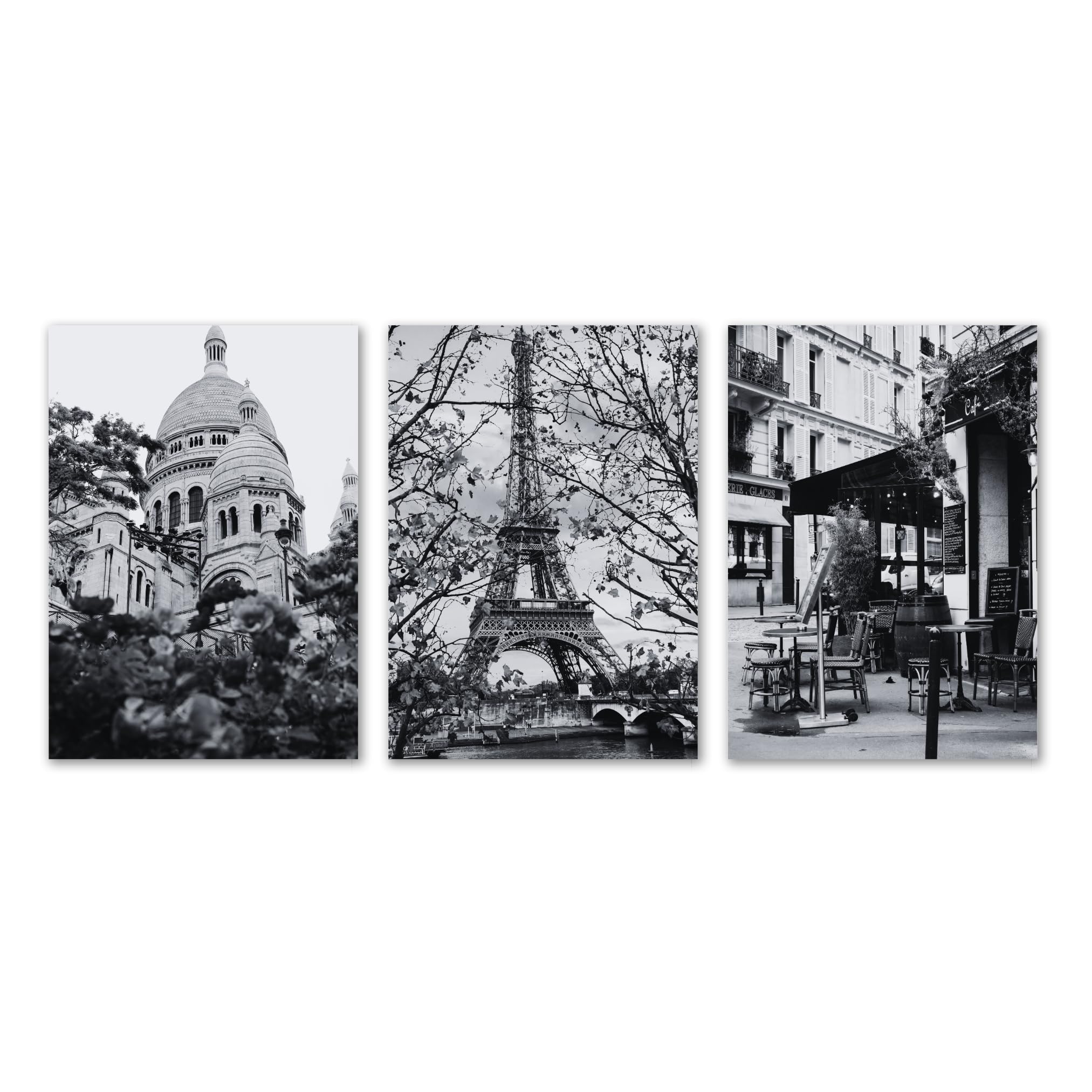 SALVADERO Lot de 3 Affiches Paris – Café – Poster Photos Noir et Blanc – Décoration Chambre Salon Bureau (Paris Café, 70L x 50l cm)