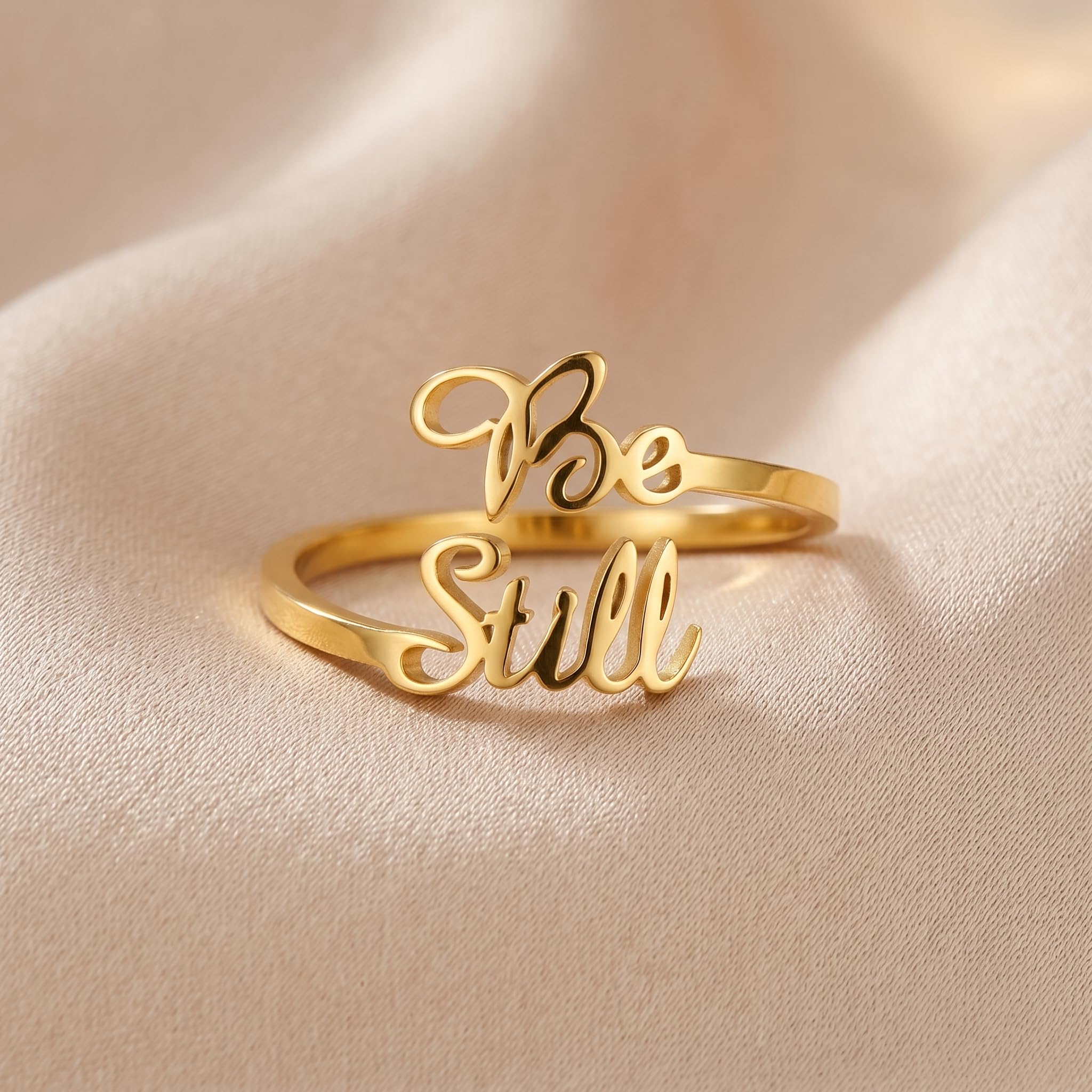 Anillo con versículo bíblico Be Still And Know That I am God, anillo abierto de acero inoxidable chapado en oro de 14 quilates, anillos de pureza, joyería cristiana, regalos para mujeres, salmo 46