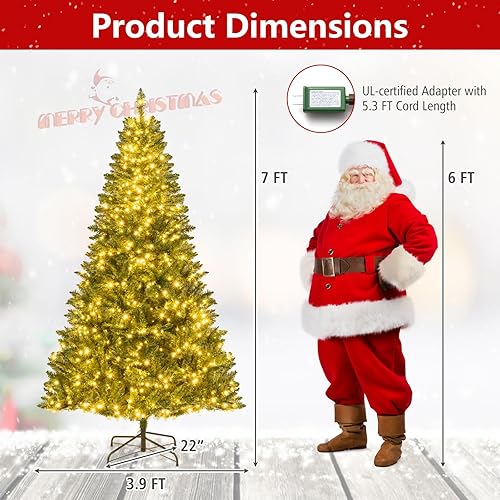 Miniatura 114 de GOFLAME Árbol de Navidad artificial preiluminado de 8 pies con luces LED blancas cálidas y conos de pino, decoración navideña para el hogar