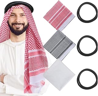 3 Pieces Arab Shemagh Head Scarf Muslim Head Wrap Middle Eastern Scarf Desert Head Neck Headwear with Rope for Men Women
