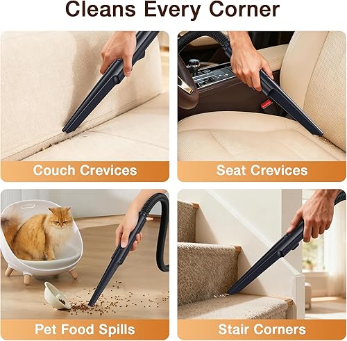 Miniatura 6 de LABIGO Máquina portátil de limpieza de alfombras y tapicería, removedor de manchas de mano, 15 Kpa de succión fuerte multiusos limpiador profundo