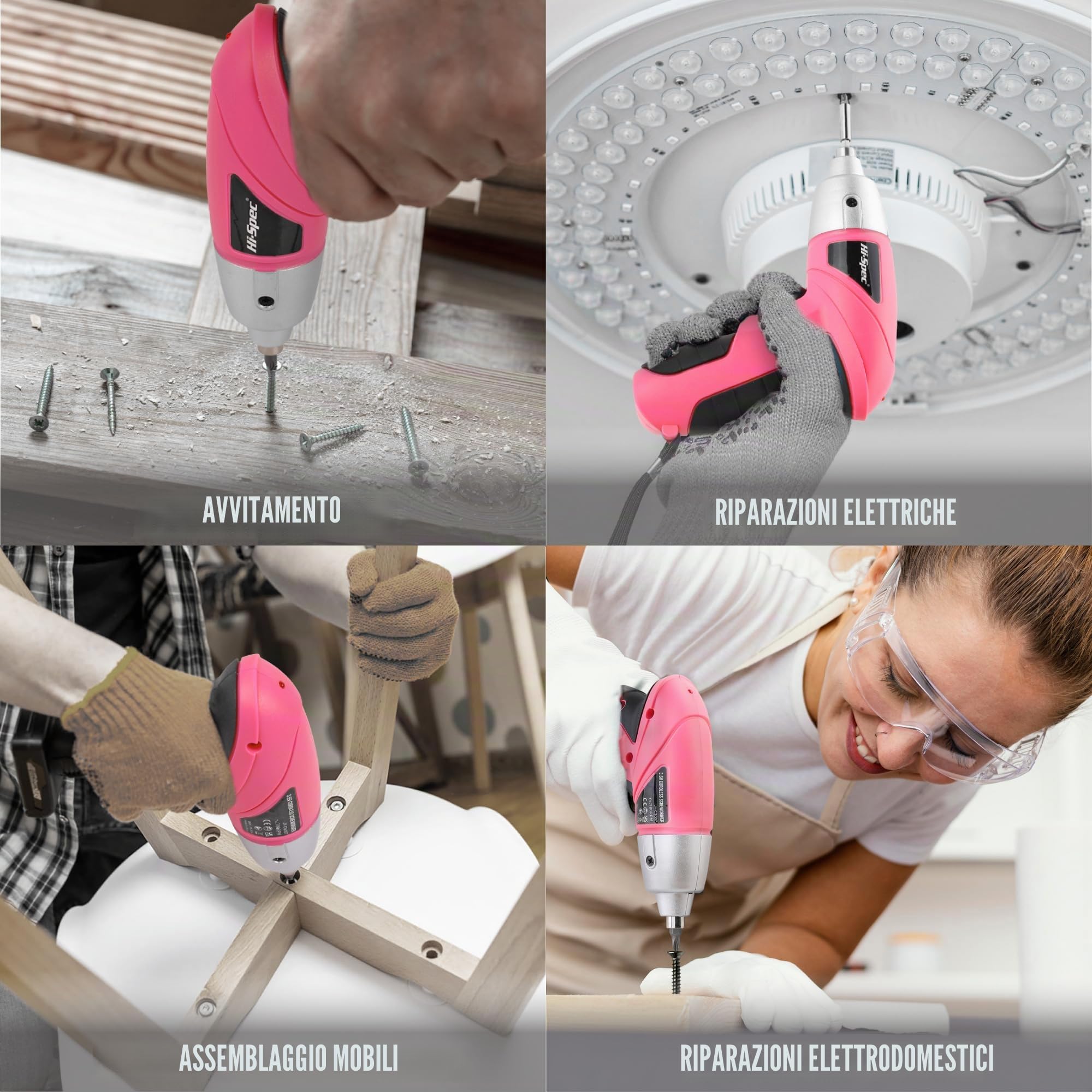 Hi-Spec Avvitatore a Batteria, Avvitatore Elettrico 3,6V USB Senza Fili Ricaricabile con Set Inserti per Casa e Fai da Te, Leggero e Facile da Usare, 27 Pezzi, Rosa