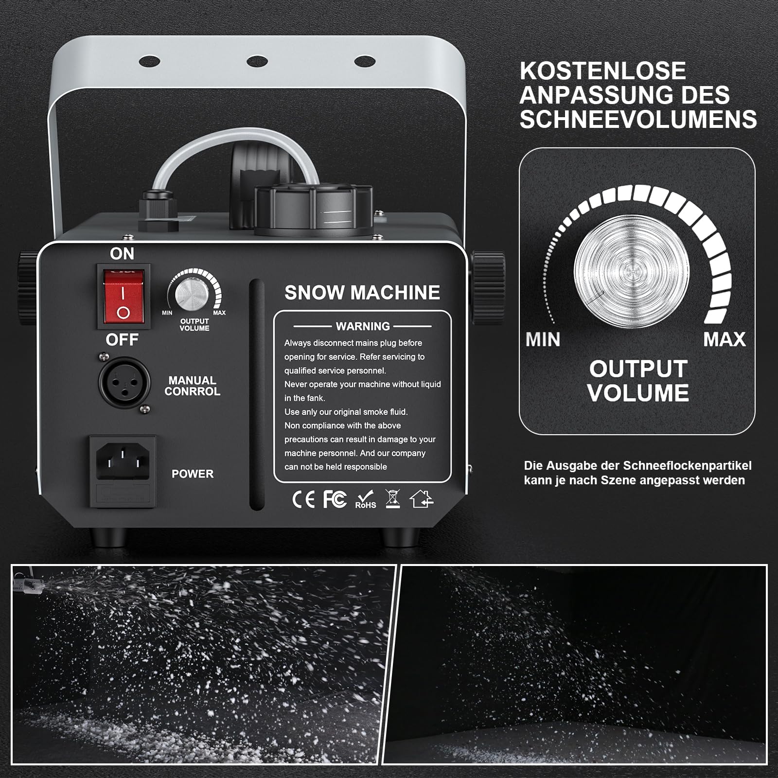 Macchina per Schiuma 1000W, Macchina per neve con telecomando e controllo via cavo, serbatoio da 1 litro per Natale, matrimoni, fotografia, feste, palchi per bambini, sfilate