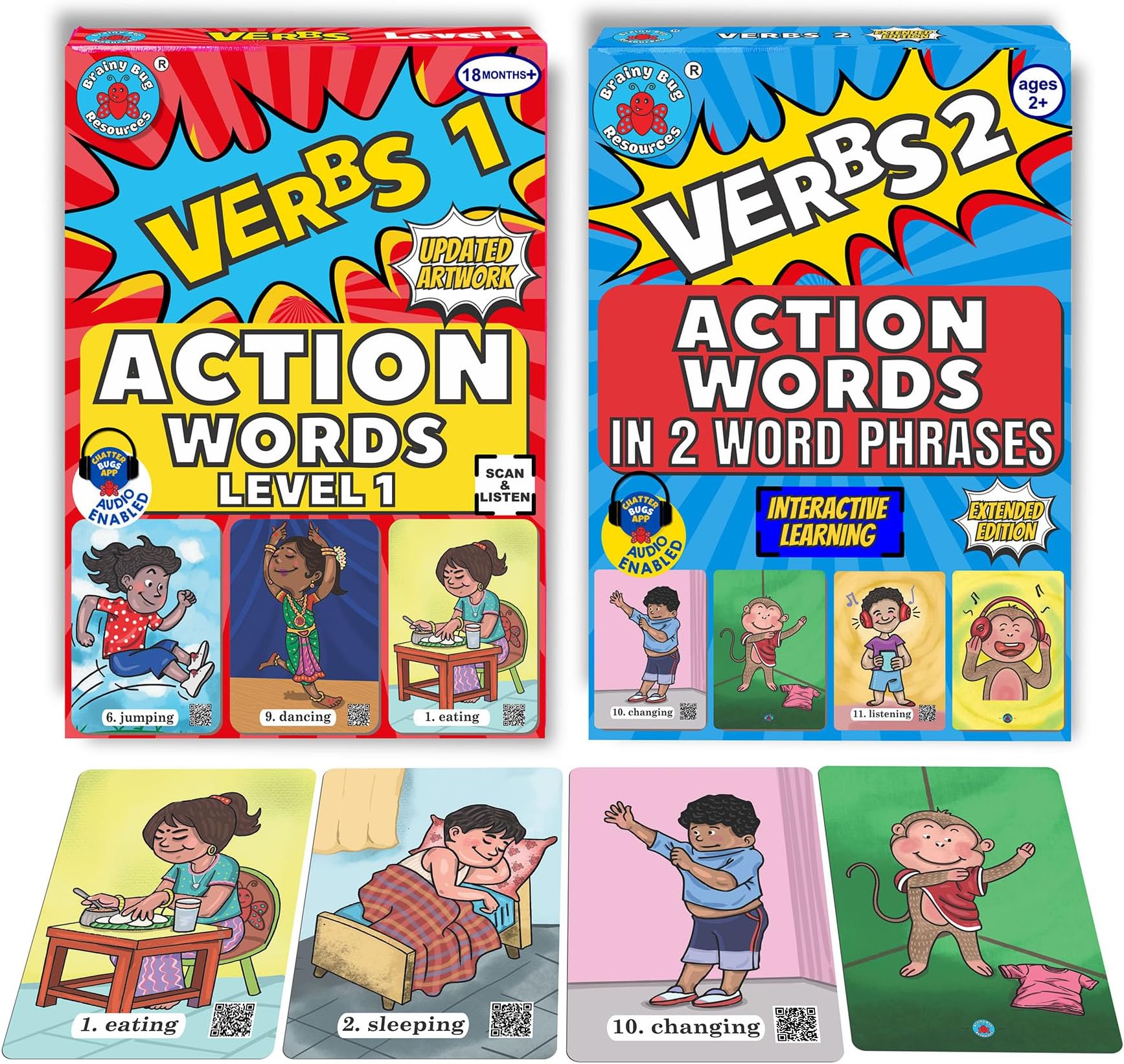 Action Words - Levels 1 and 2 | 60 Early Years Words | Audio-Enabled Flashcards | Audio in Hindi, English, Punjabi, Tamil, Kannada, Telugu | Learn English | Special Needs Kids