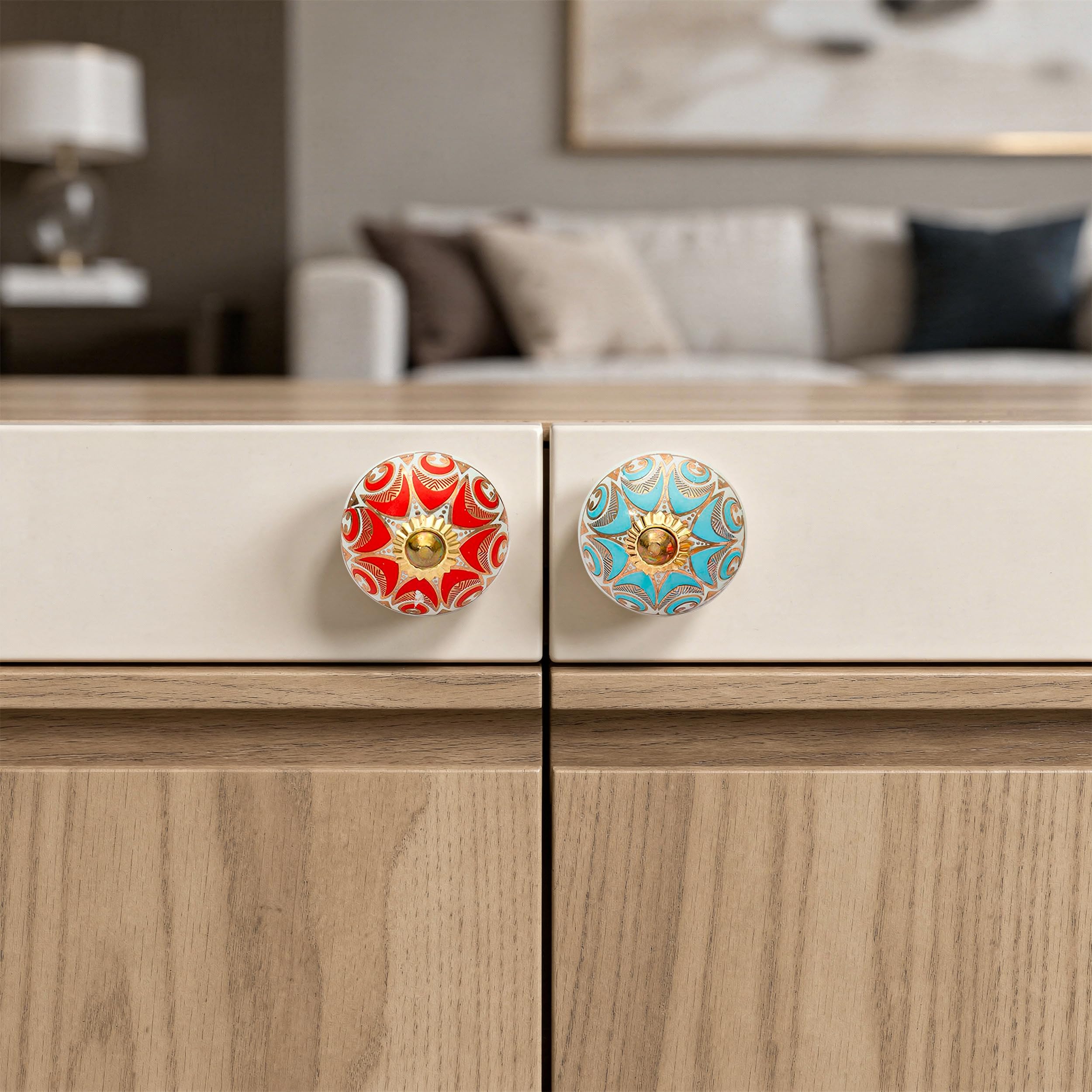 Craft Trade Pack 10 Red Multi Mandala Floral Ceramic Drawer Knobs 2