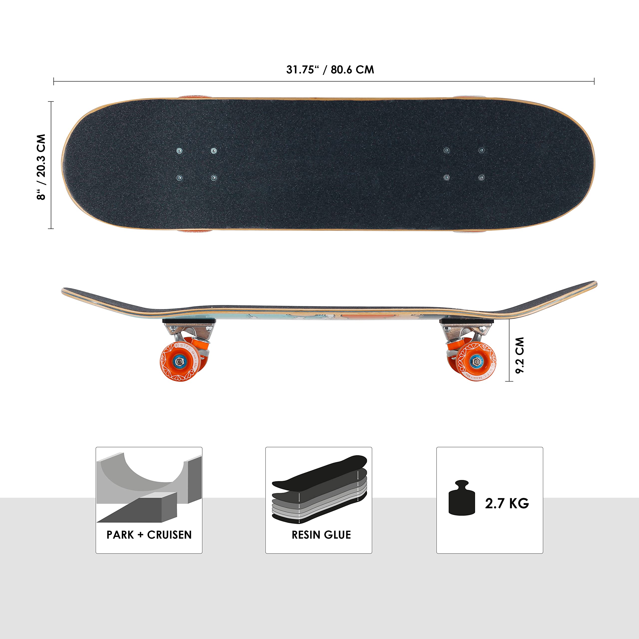 BTFL Mini-Cruiser Skateboard, Cruiser Longboard mit ABEC 9 Kugellager für Anfänger und Fortgeschrittene, Geschenke für Mädchen und Jungs, Kinder, Erwachsene : Lilly, Marvin & Cami