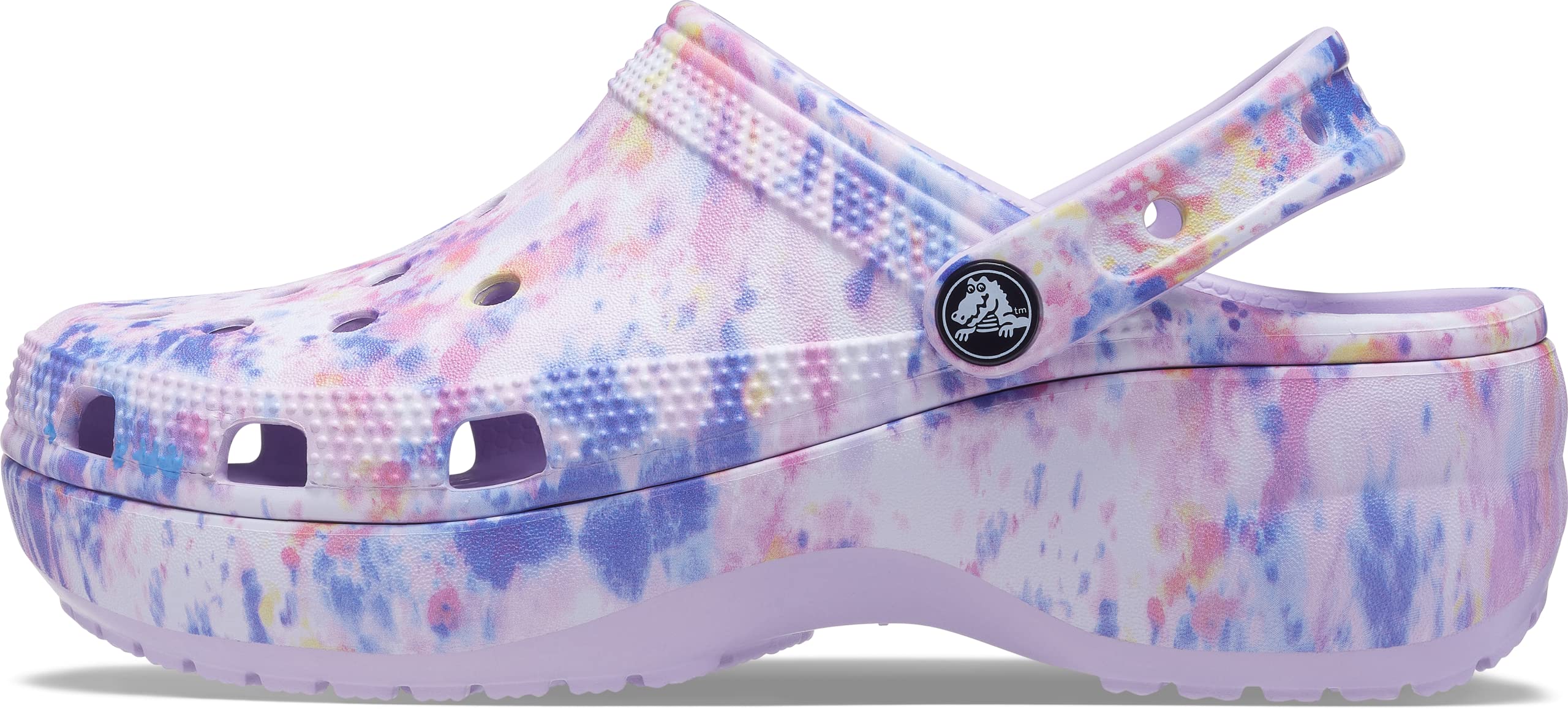 Crocs Women's Classic Graphic Platform Clogs, Platform Shoes, Lavender/Multi, 10 Women