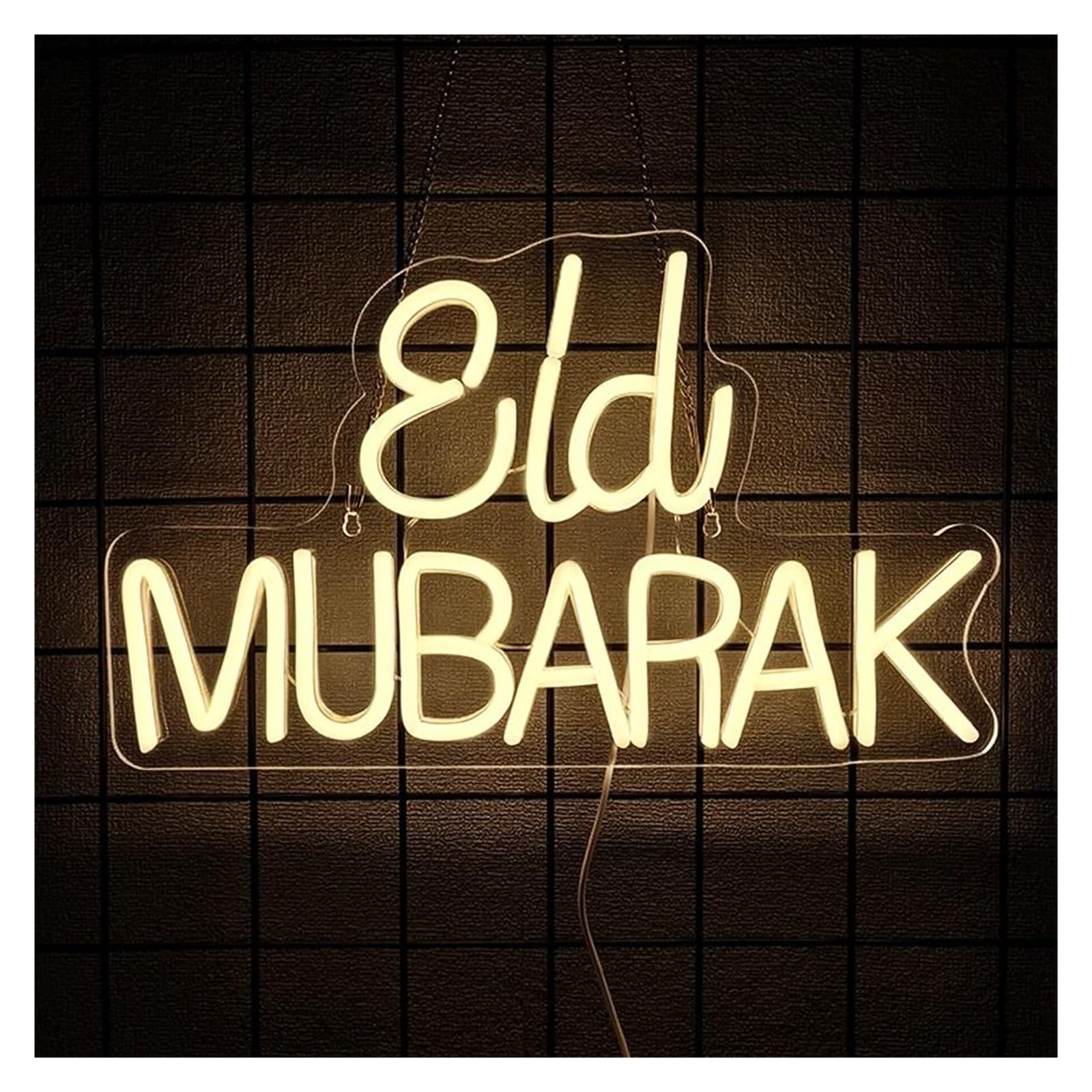 SHOUXI Sign Lamp Eid Mubarak Neon Sign Light for Muslim Door Window Islamic Living Room Bedroom Home House Party Wall Decor 39cmx23.5cm