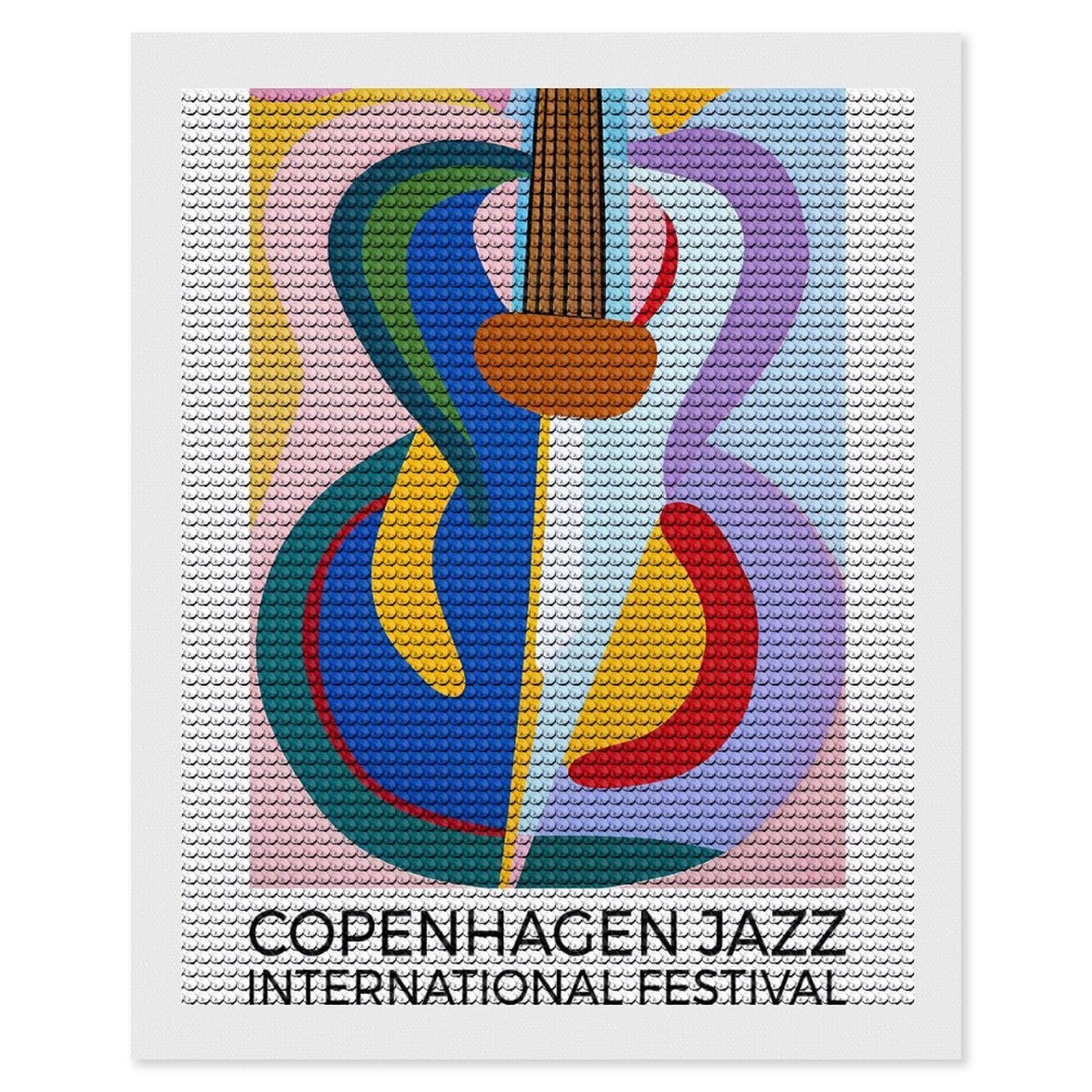 Junmoney Copenhagen Jazz Festival Crystal Diamond Art Kit 16"x20", Stress Relief Craft, Decorative Artwork, Vintage Style Decor, Birthday Gift
