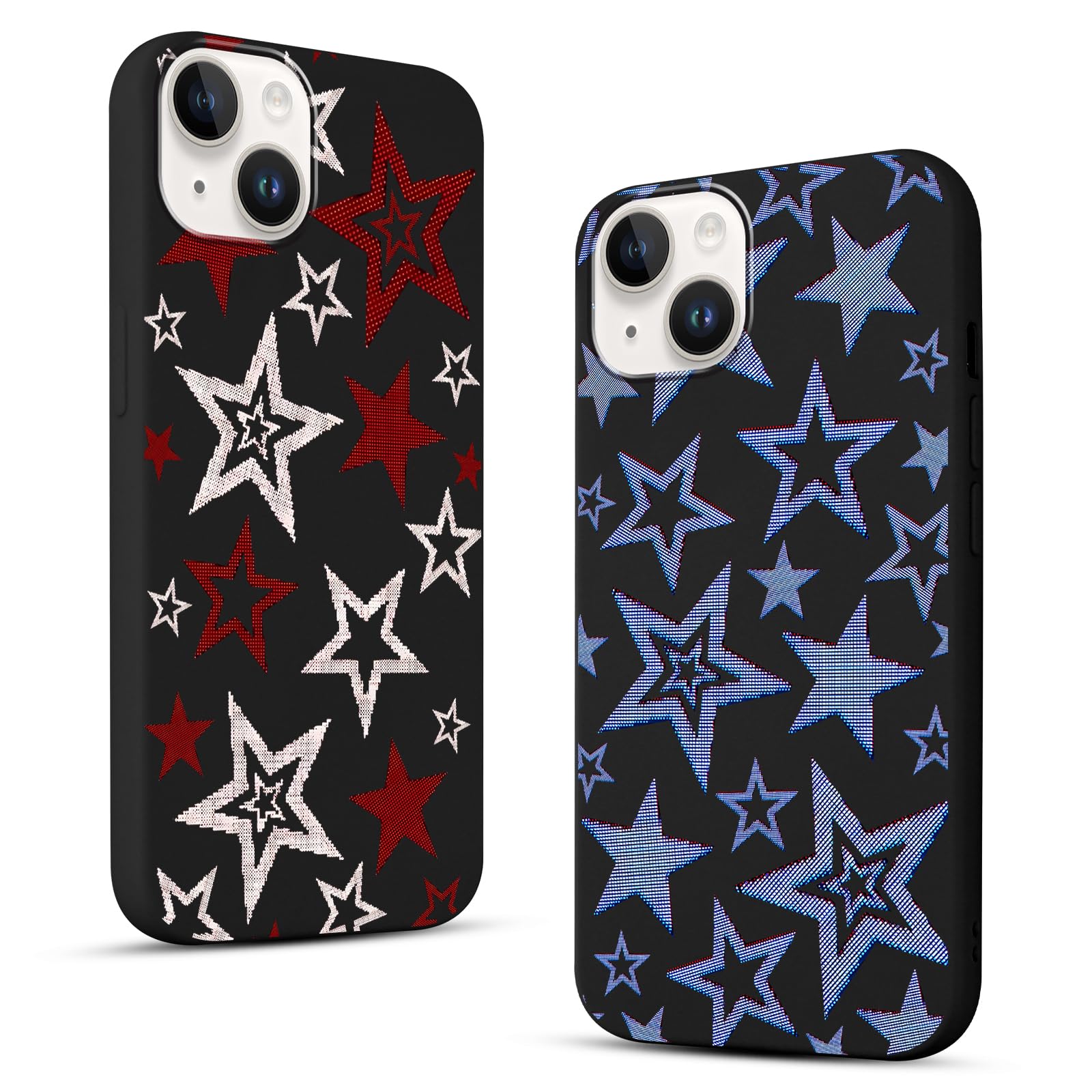 Zrutru 2 Pack Cute Star Phone Case for iPhone 14/iPhone 13 6.1",Cool Aesthetic Y2K Cases Y3K Blue Stars Design Cover for Women Girls Teens,Black