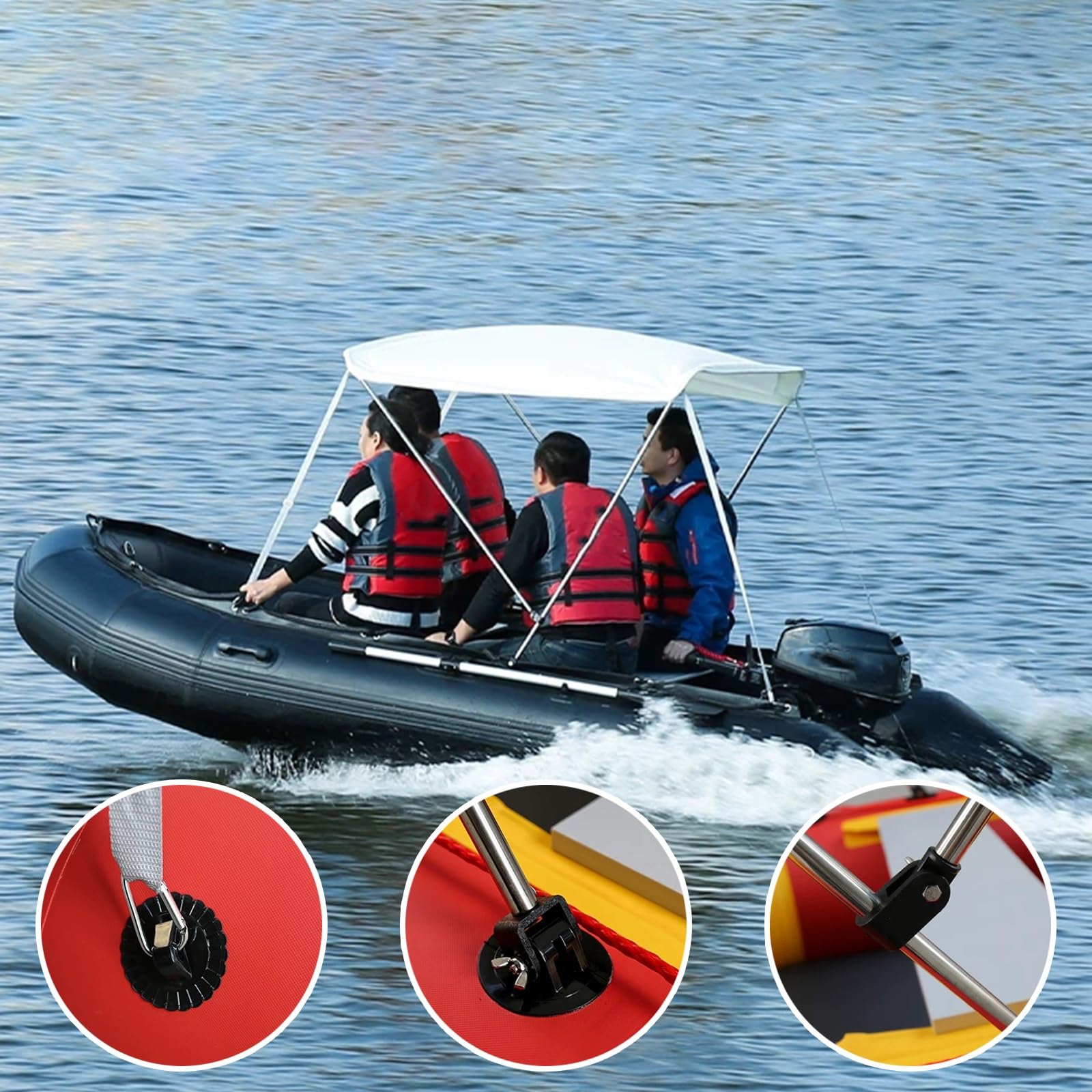 Tendalino per Gommoni 2 Archi, Tessuto Oxford 600D Idrorepellente, Telaio in Alluminio Pieghevole, Parasole per Tender e Barche da Pesca, Bianco