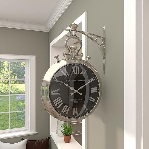 Miniatura 3 de Deco 79 Reloj de pared decorativo de metal de acero inoxidable, reloj de bolsillo estilo reloj de pared para el hogar, reloj de pared para