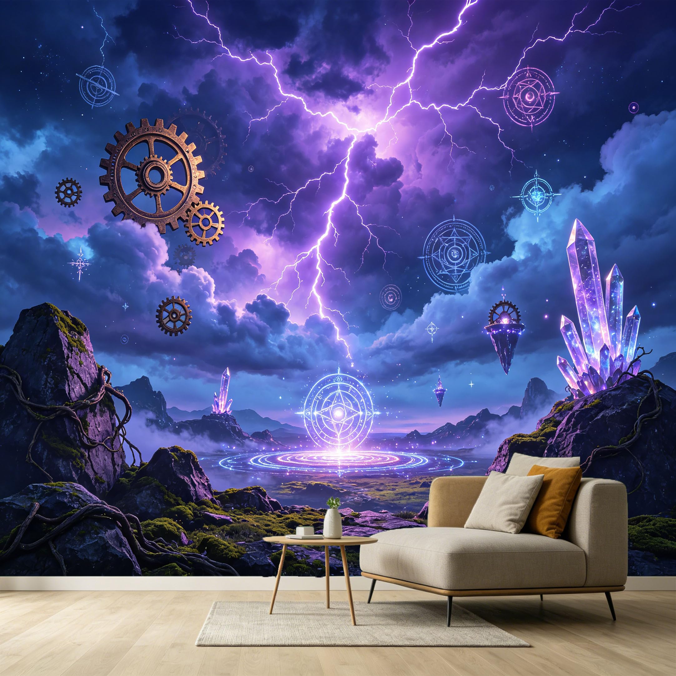 Custom Size Wall Murals Industrial Abstract Lightning Storm Crystal Gear Elements SelfAdhesive Wall Fabric Removable Large Wallpaper for Photo Living Room