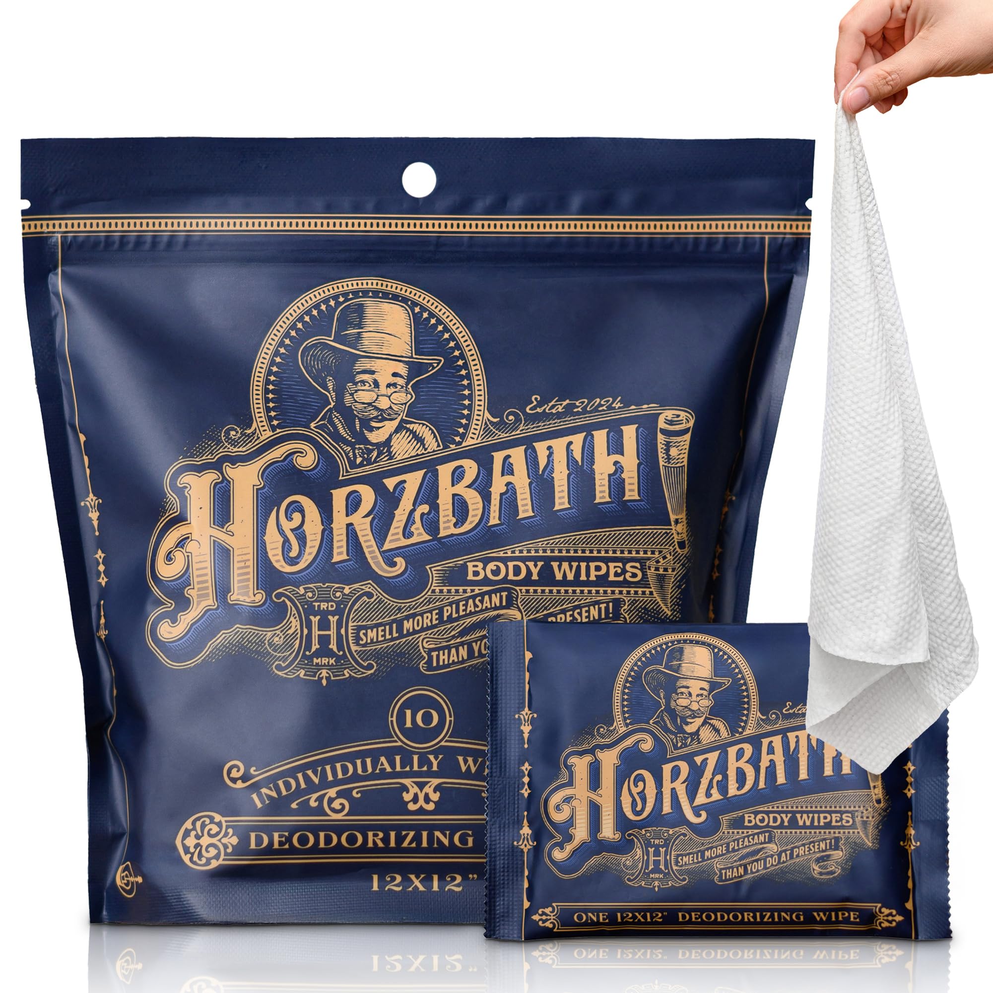 Horzbath HUGE Body Wipes, Individually Wrapped for Freshness - 12" x 12" Extra Large Shower Wipes for Men & Women - Camping, Travel, Gym, Wrestling,